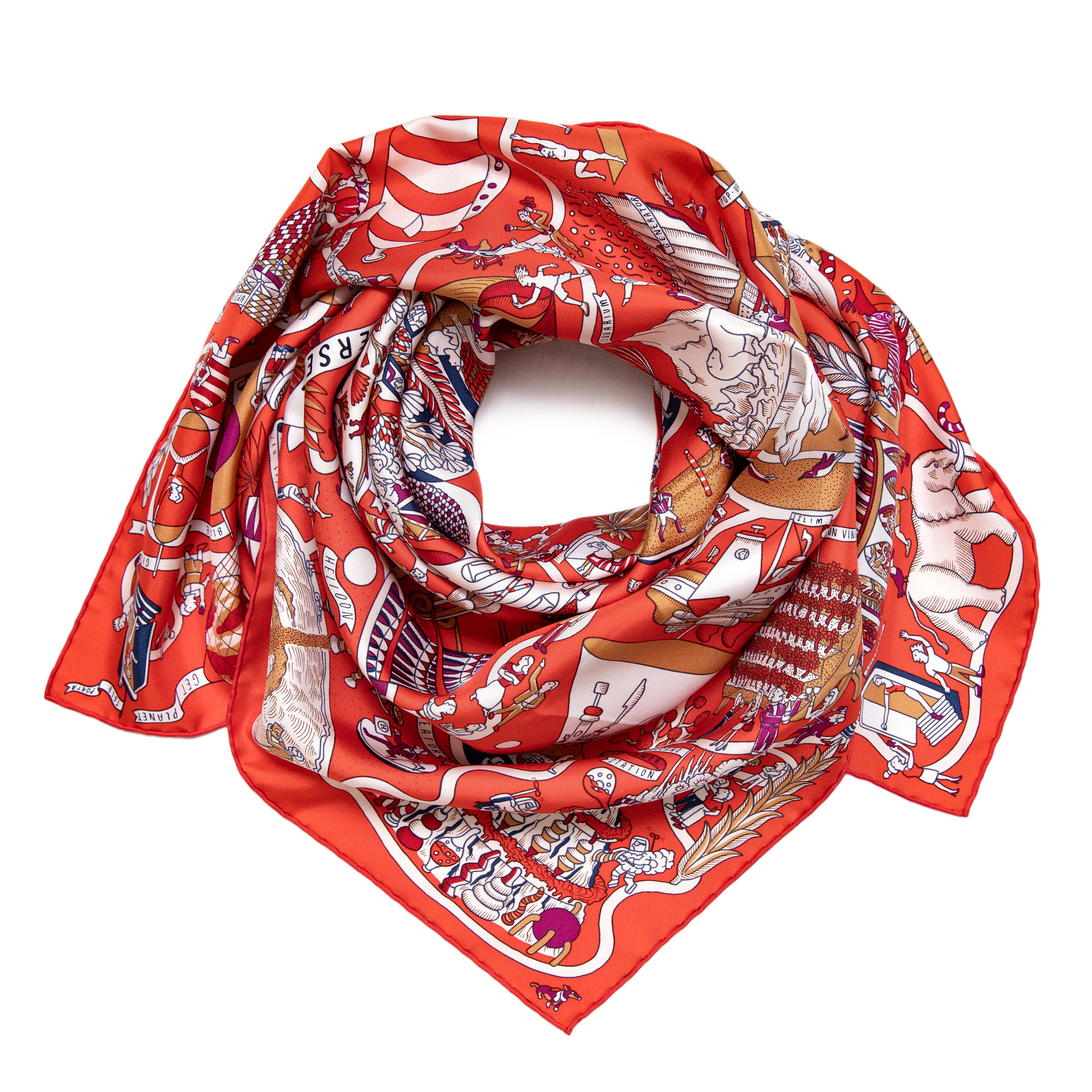 Hermes Rouge Creme Violet Silk Exposition Universelle Scarf 90