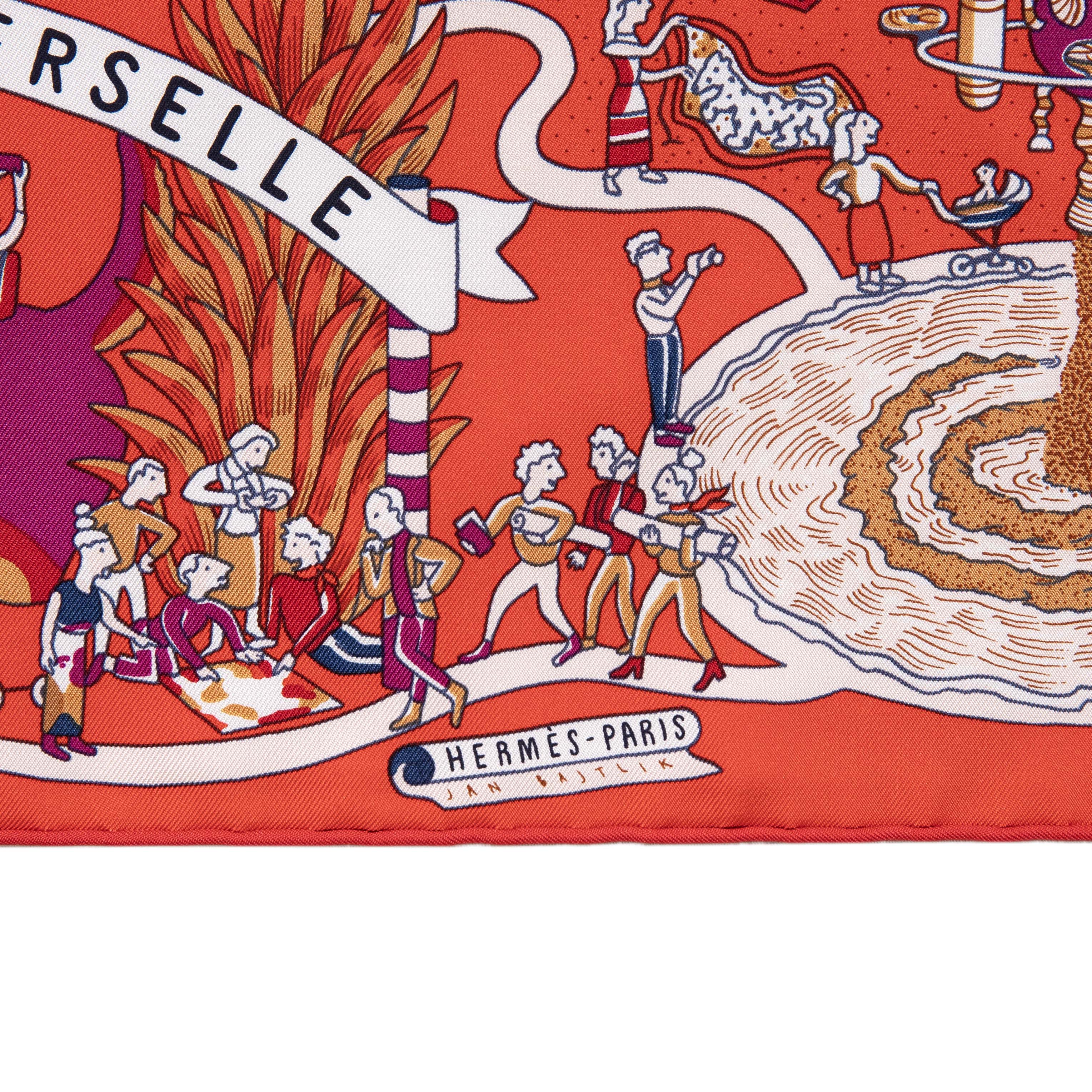 Hermes Rouge Creme Violet Silk Exposition Universelle Scarf 90 - Image 4