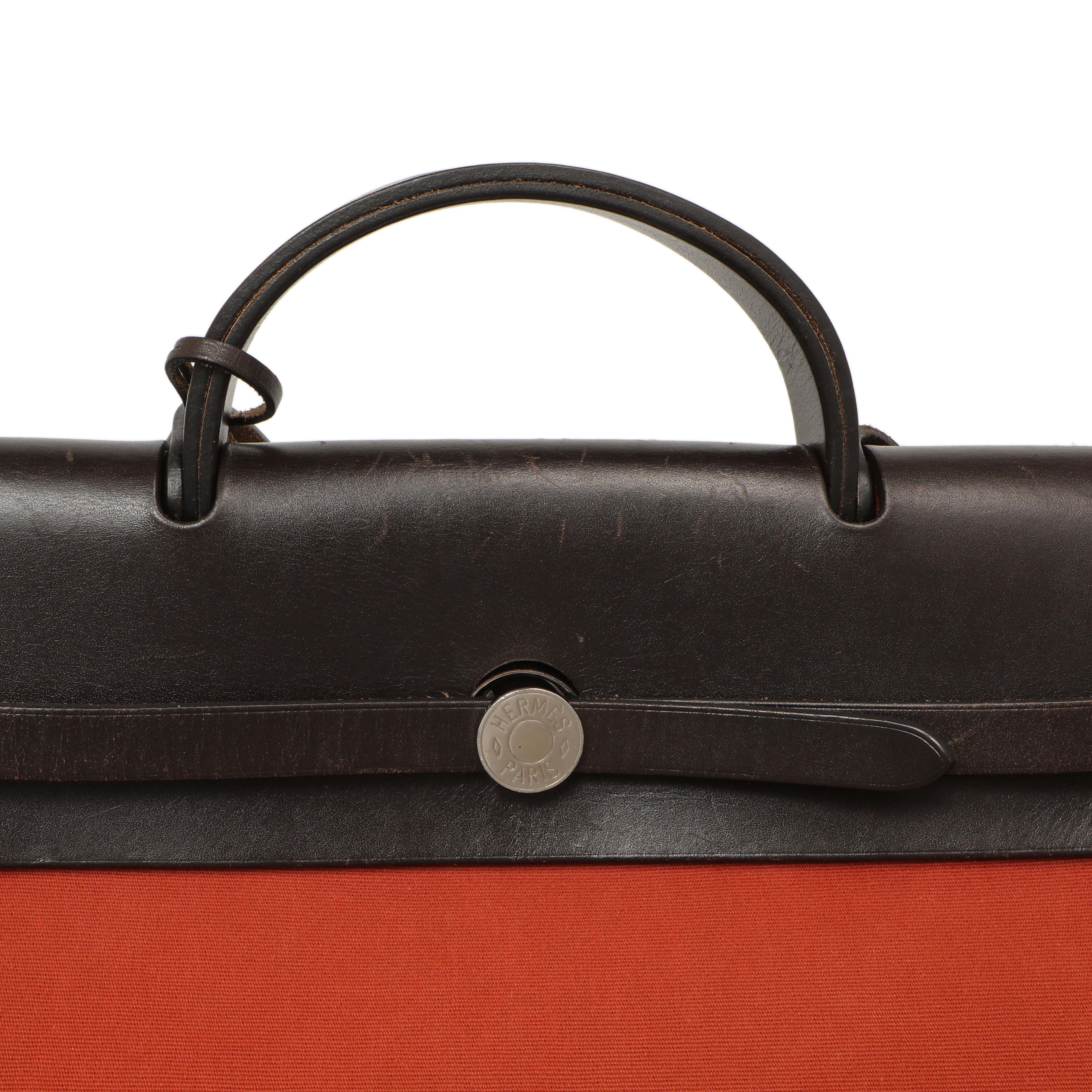 Hermes Rouge Venetian Toile Vache Hunter Herbag Zip 39 - Image 11