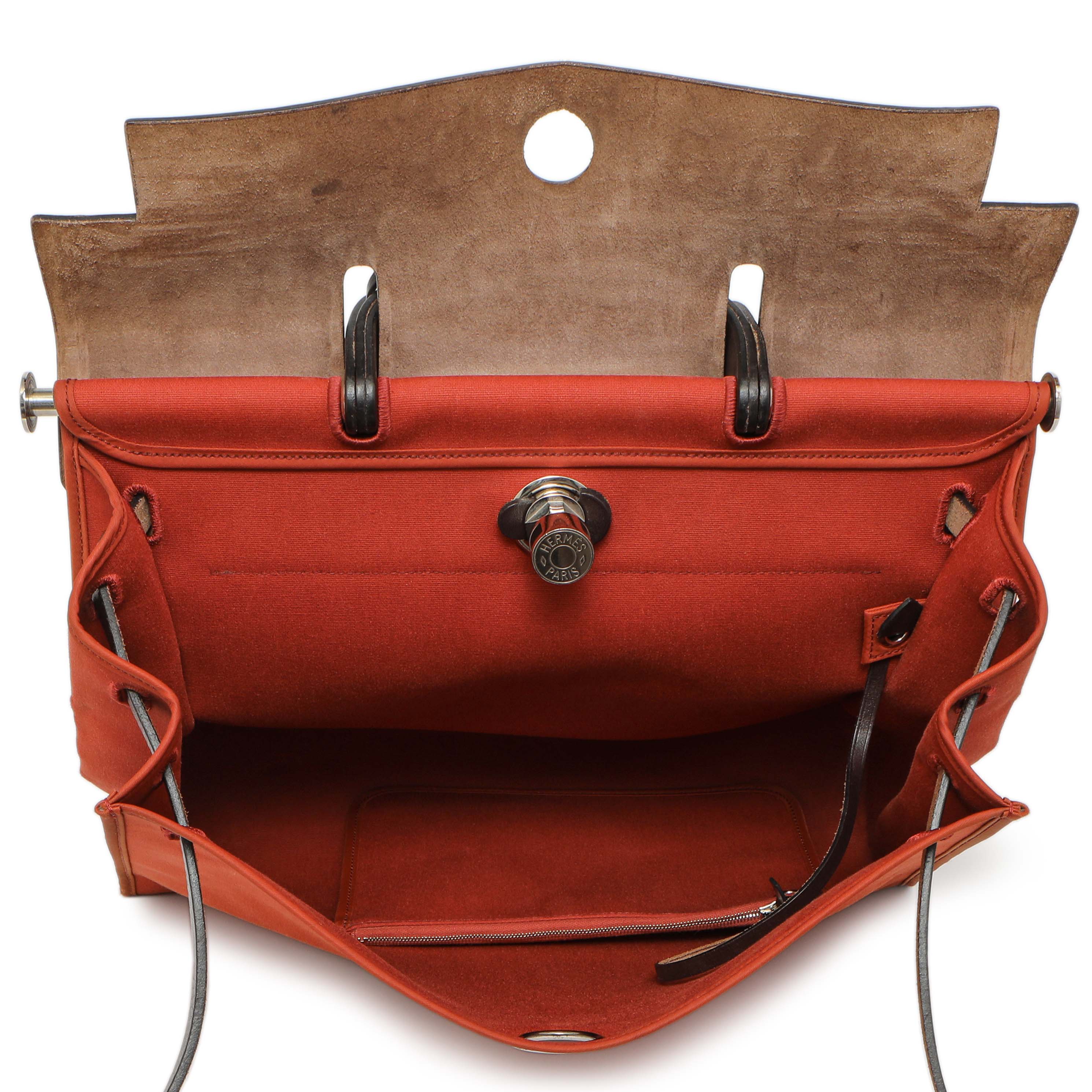 Hermes Rouge Venetian Toile Vache Hunter Herbag Zip 39 - Image 8