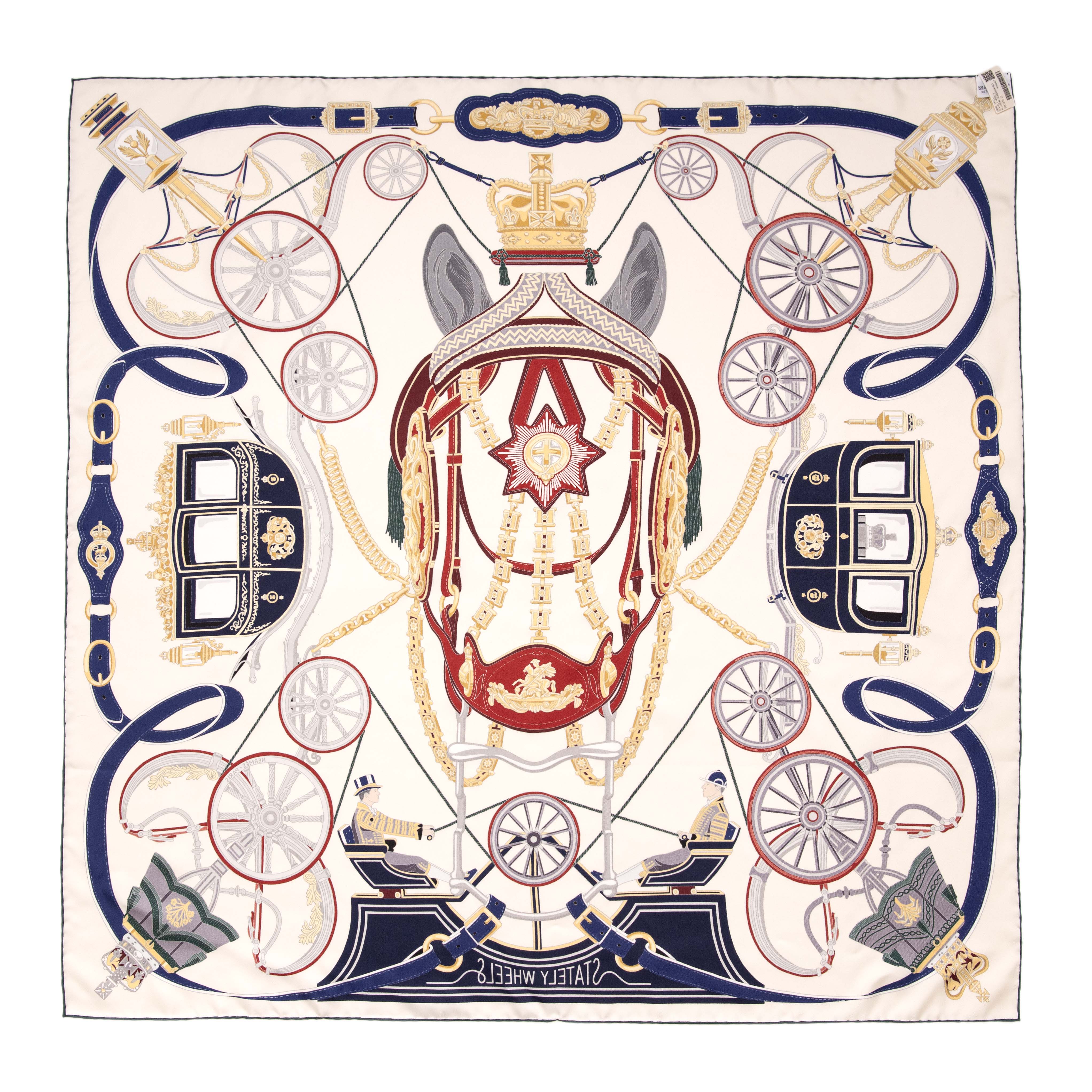 Hermes Silk Stately Wheels Scarf 90 - Image 3