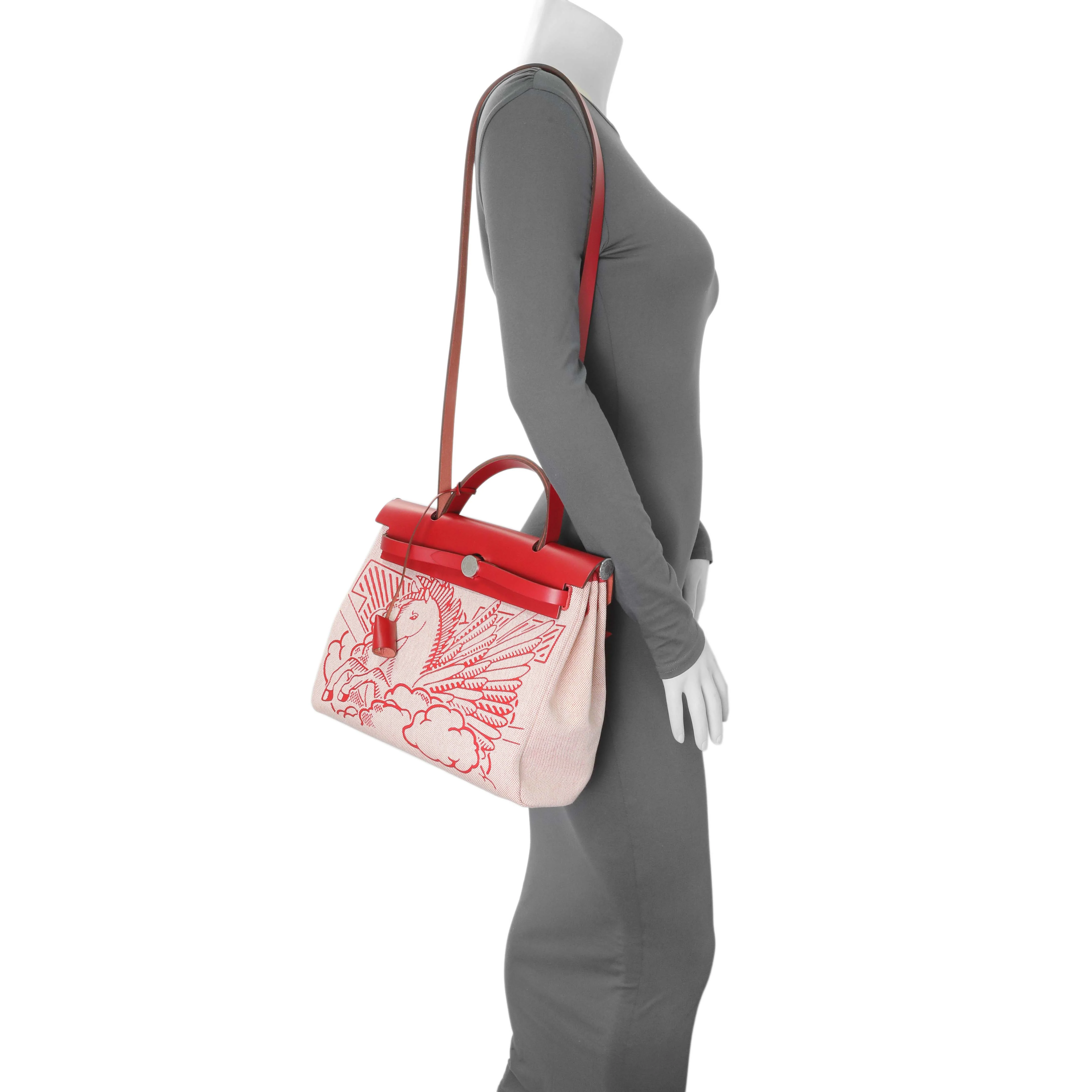 Hermes Vache Hunter Rouge Piment Toile Pegase Pop Herbag Zip Retourne 31 PM - Image 7