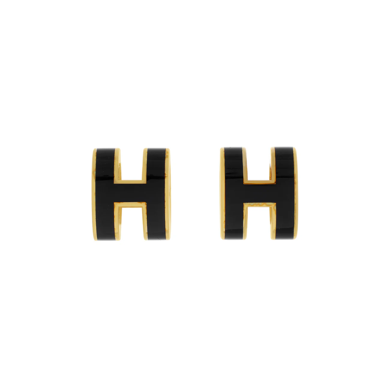 Hermes Yellow Gold Black Lacquer Mini Pop H Earrings