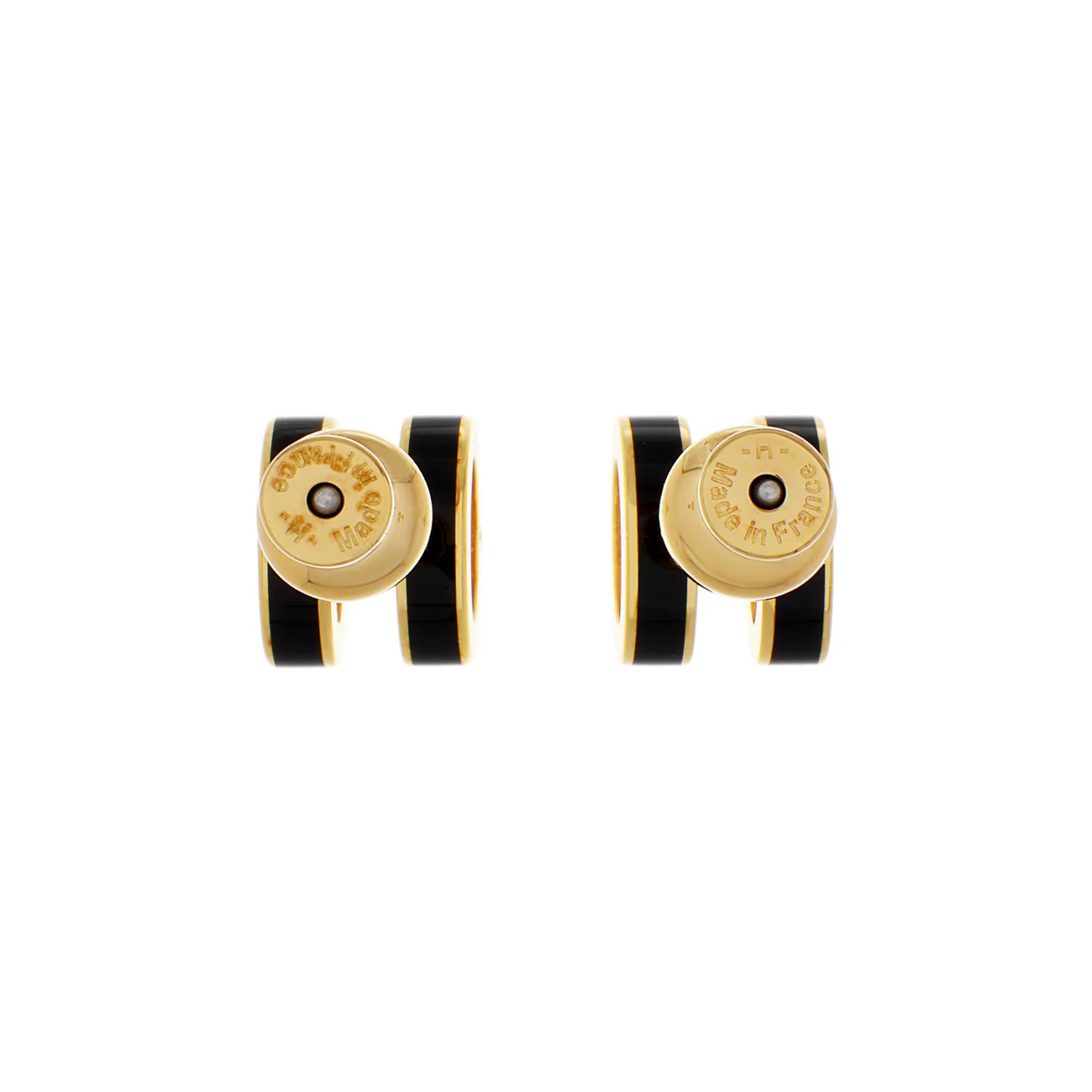 Hermes Yellow Gold Black Lacquer Mini Pop H Earrings - Image 2