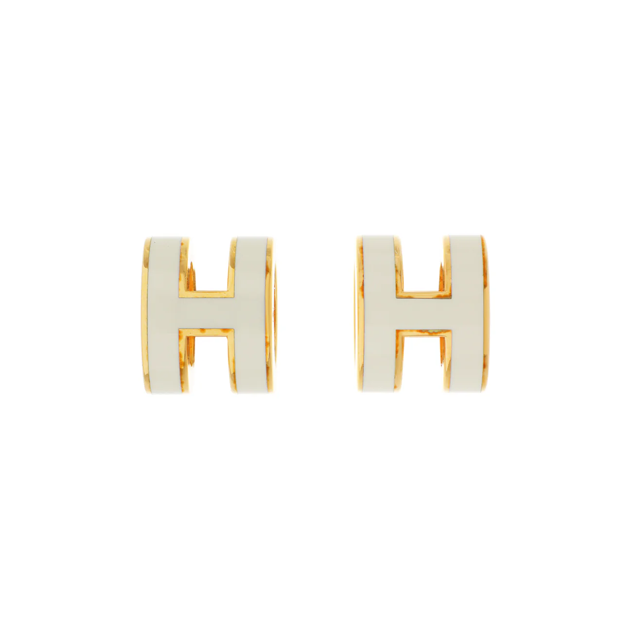 Hermes Yellow Gold White Lacquer Mini Pop H Earrings