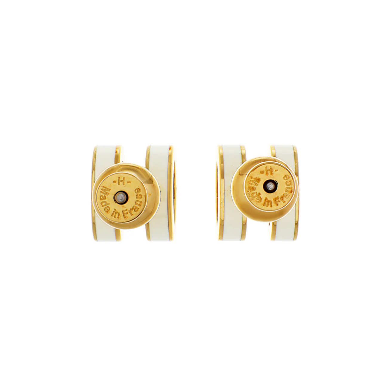 Hermes Yellow Gold White Lacquer Mini Pop H Earrings - Image 2