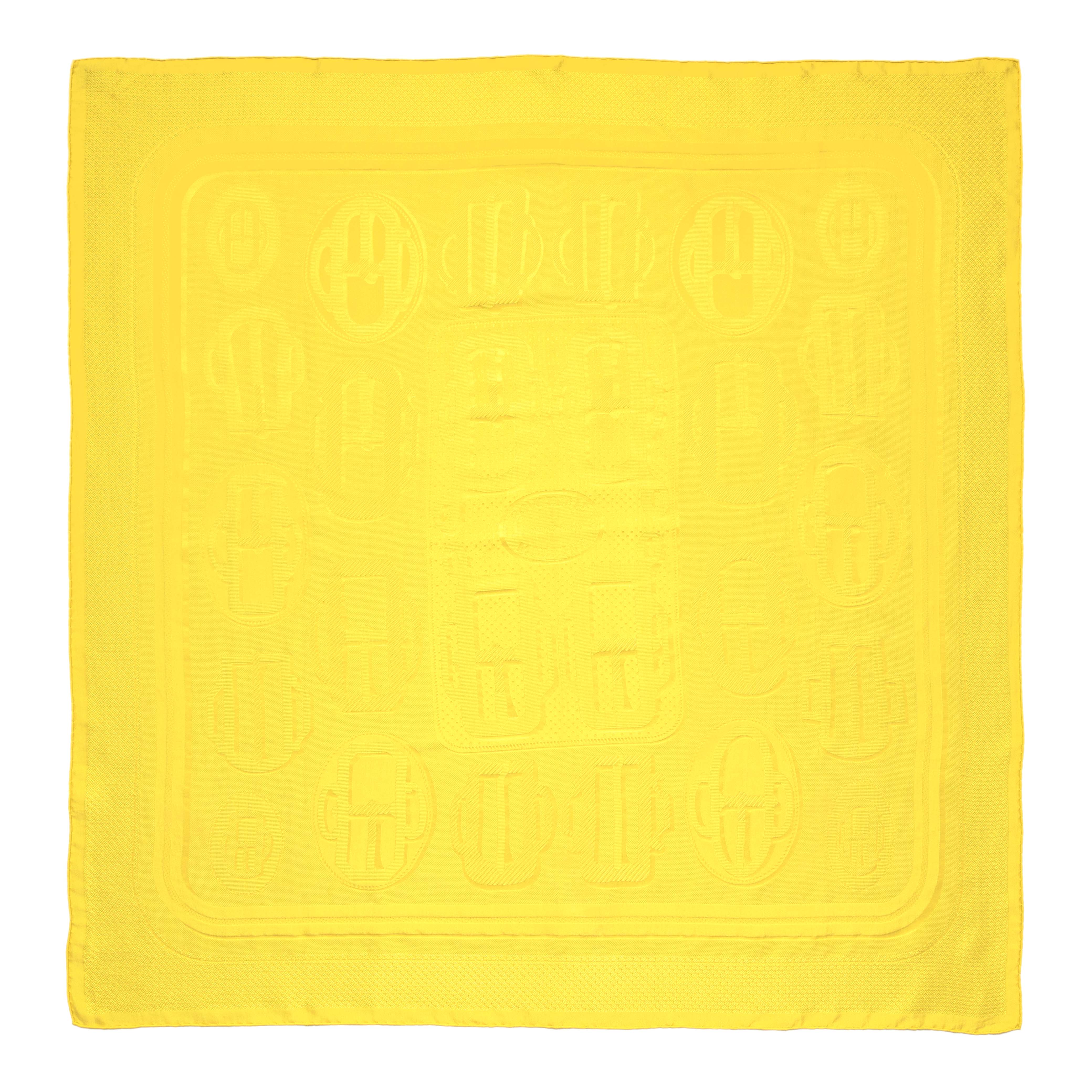 Hermes Yellow Silk Bouclerie Moderne Scarf 90 - Image 2
