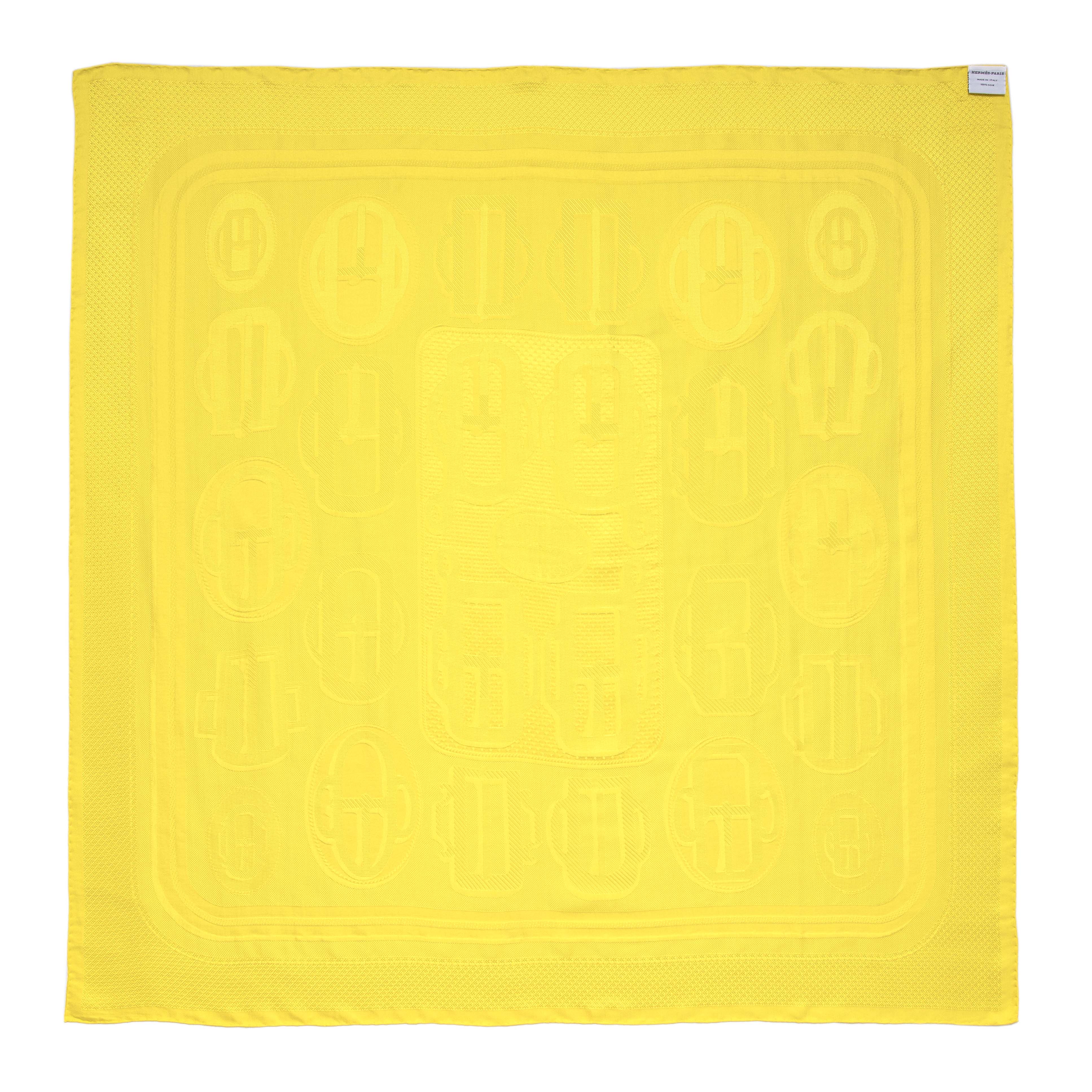 Hermes Yellow Silk Bouclerie Moderne Scarf 90 - Image 3