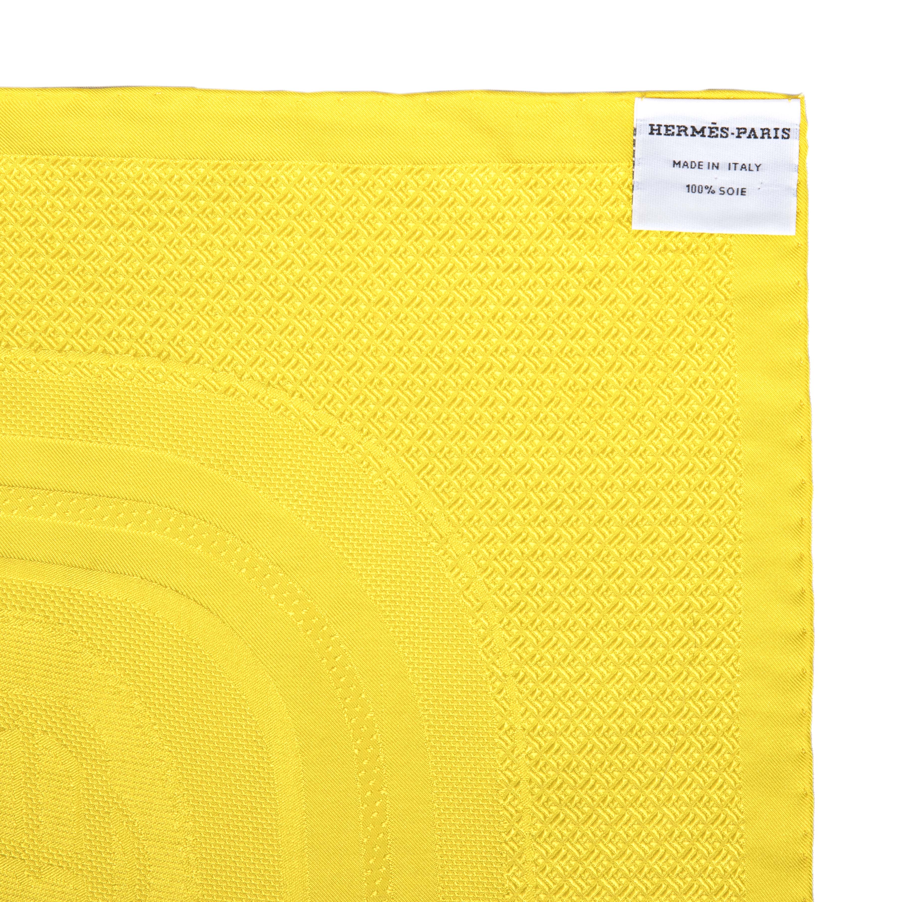 Hermes Yellow Silk Bouclerie Moderne Scarf 90 - Image 4