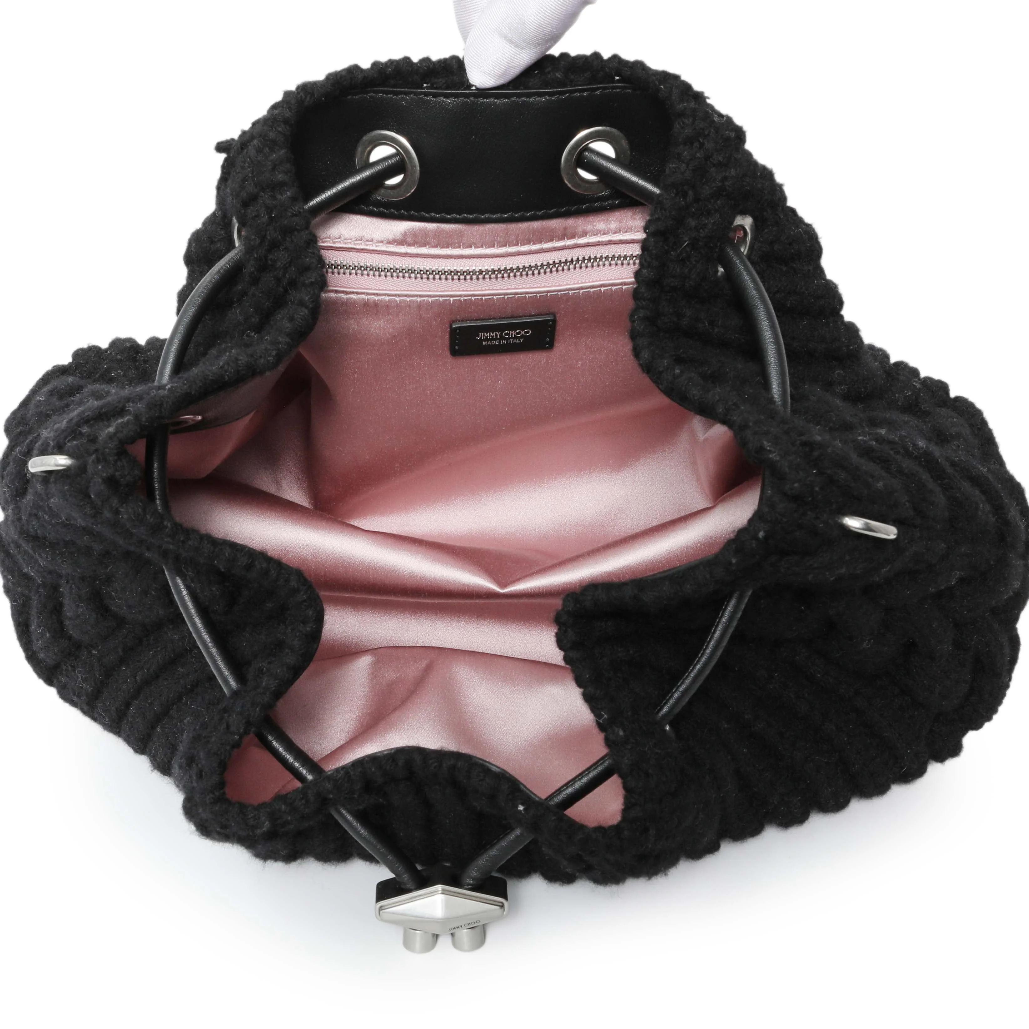 Jimmy Choo Black Knitted Medium Cinch Shoulder Bag - Image 4