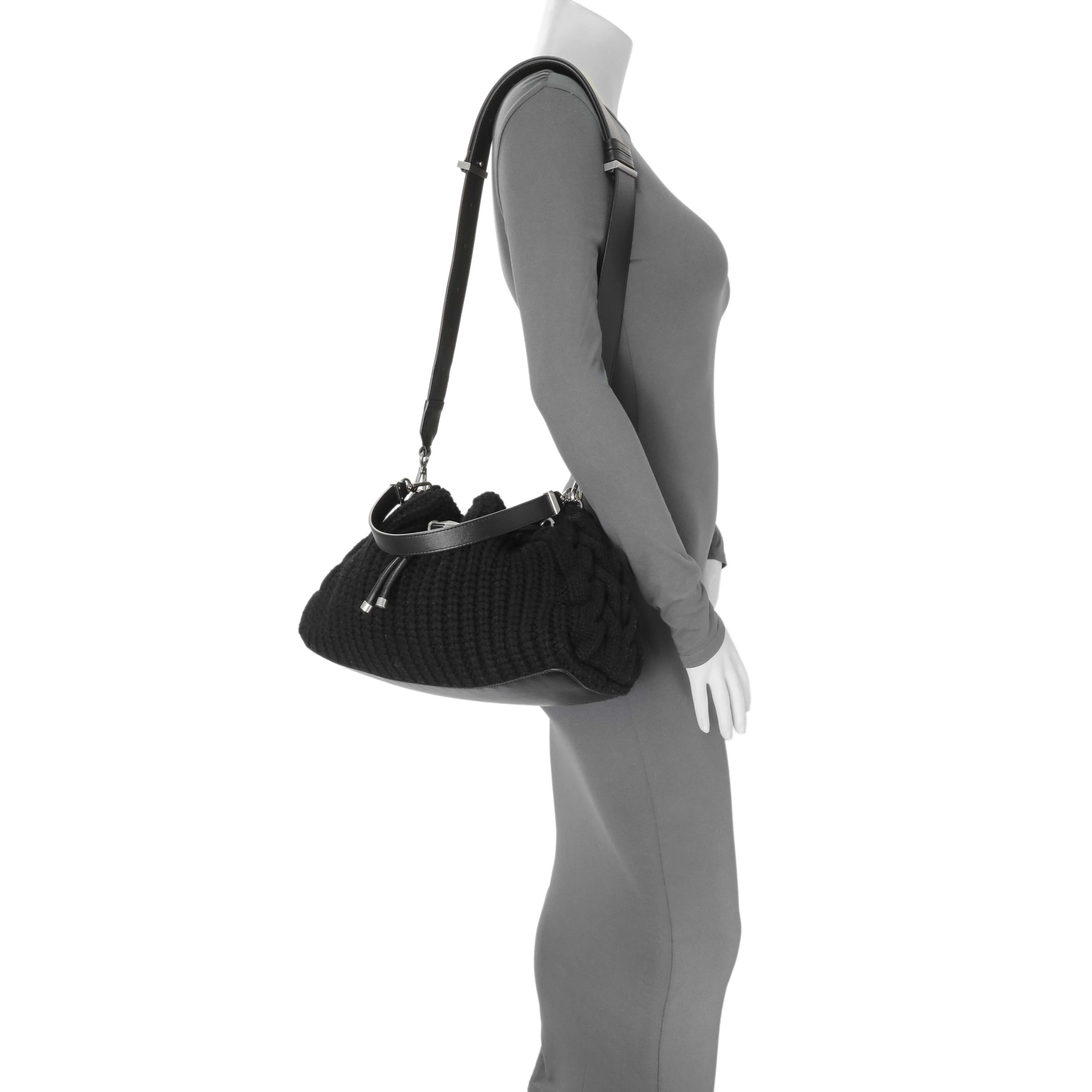 Jimmy Choo Black Knitted Medium Cinch Shoulder Bag - Image 7