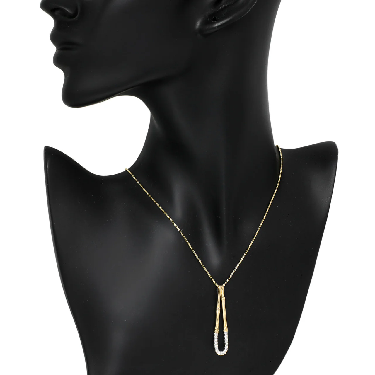 John Hardy 18K Yellow Gold & Diamond Bamboo Hoop Pendant Necklace - Image 4