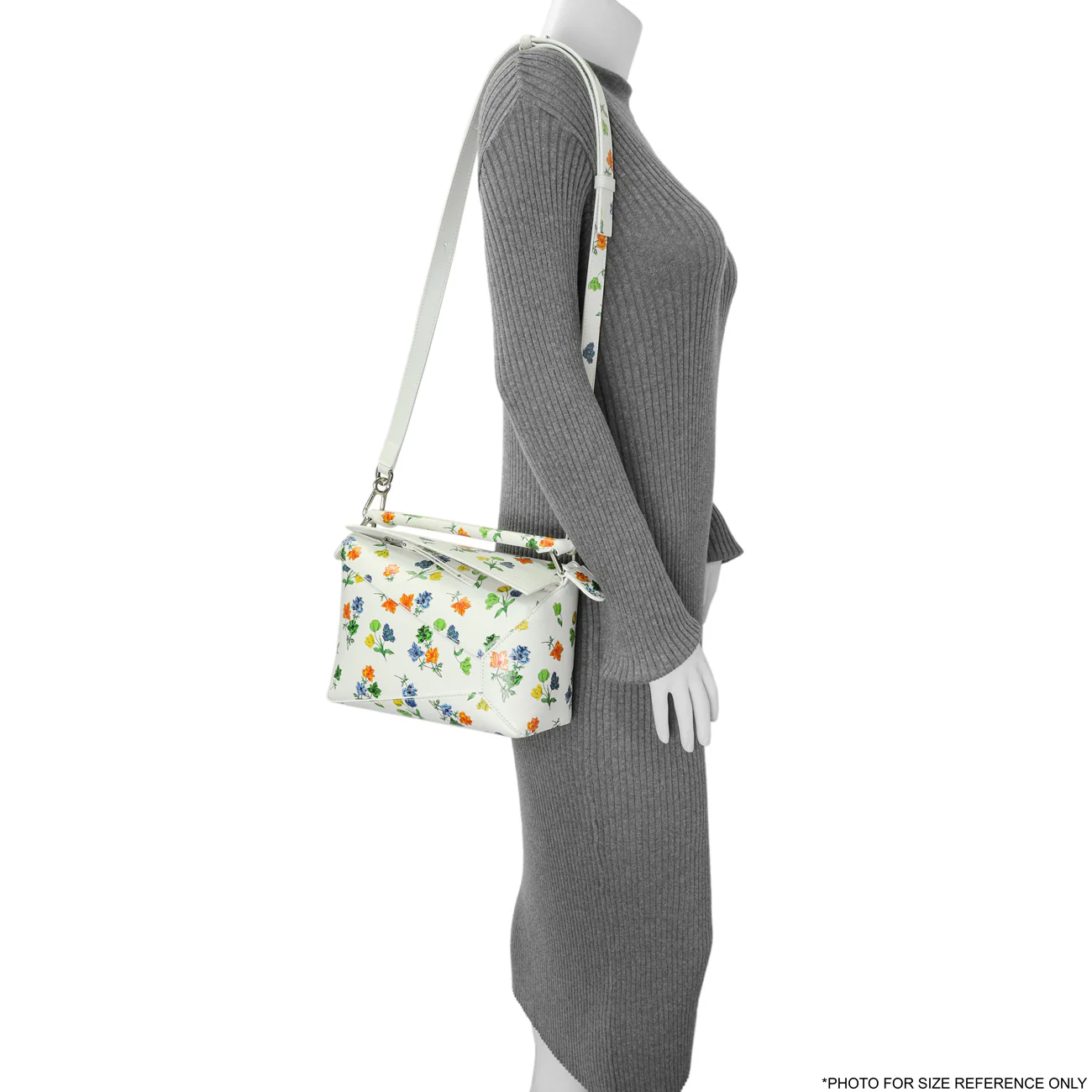 Loewe White Flower Print Calfskin Small Puzzle Edge Bag - Image 11