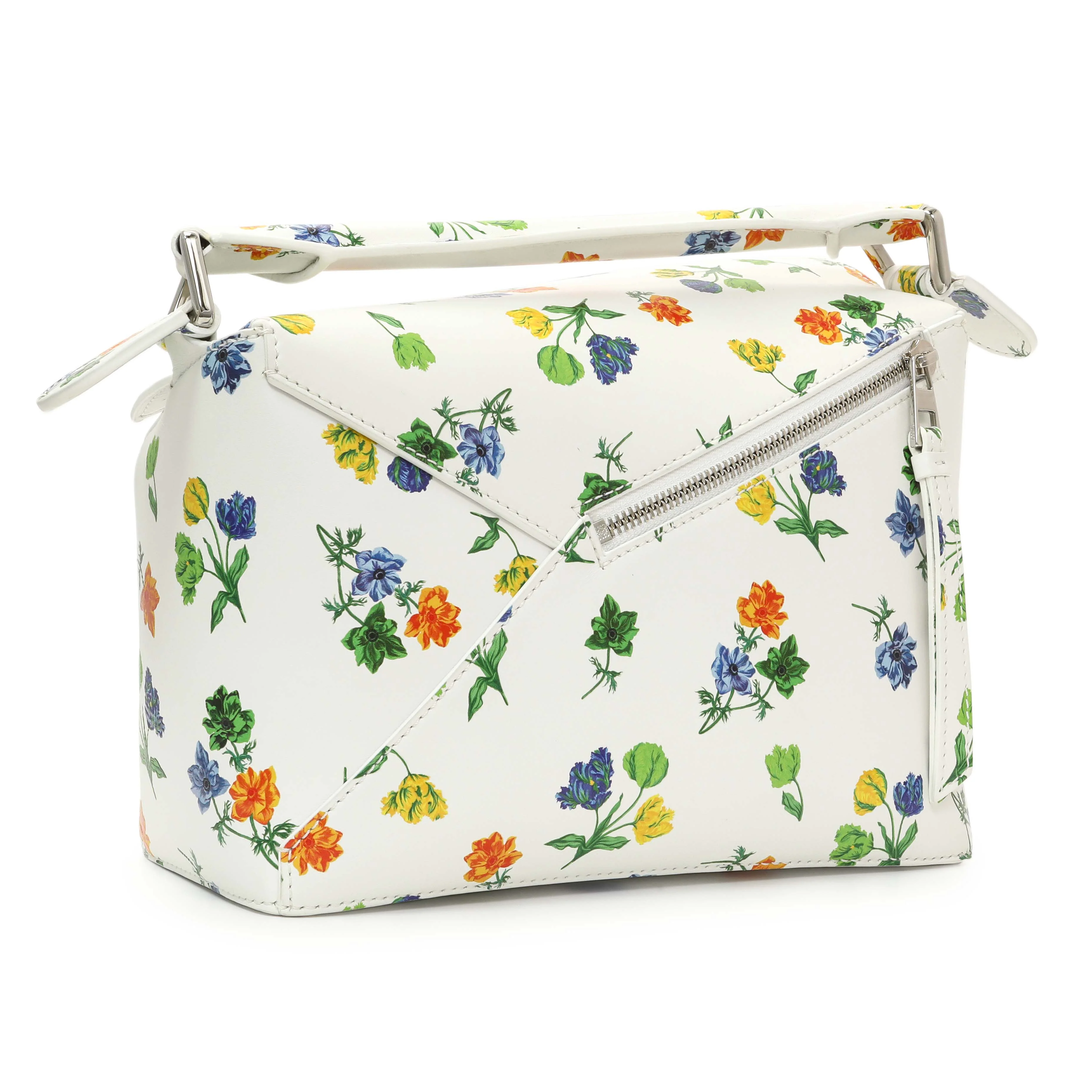 Loewe White Flower Print Calfskin Small Puzzle Edge Bag - Image 2