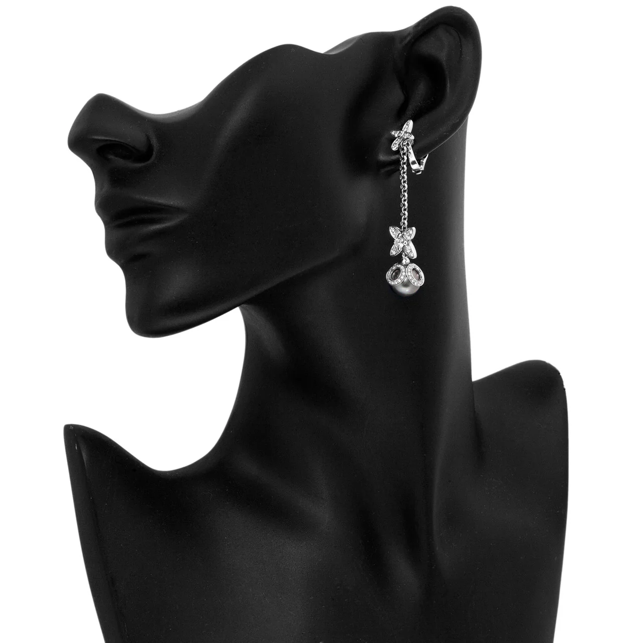 Louis Vuitton 18K White Gold, Diamond, Tahitian Pearl Elegantes Ear Pendants - Image 3