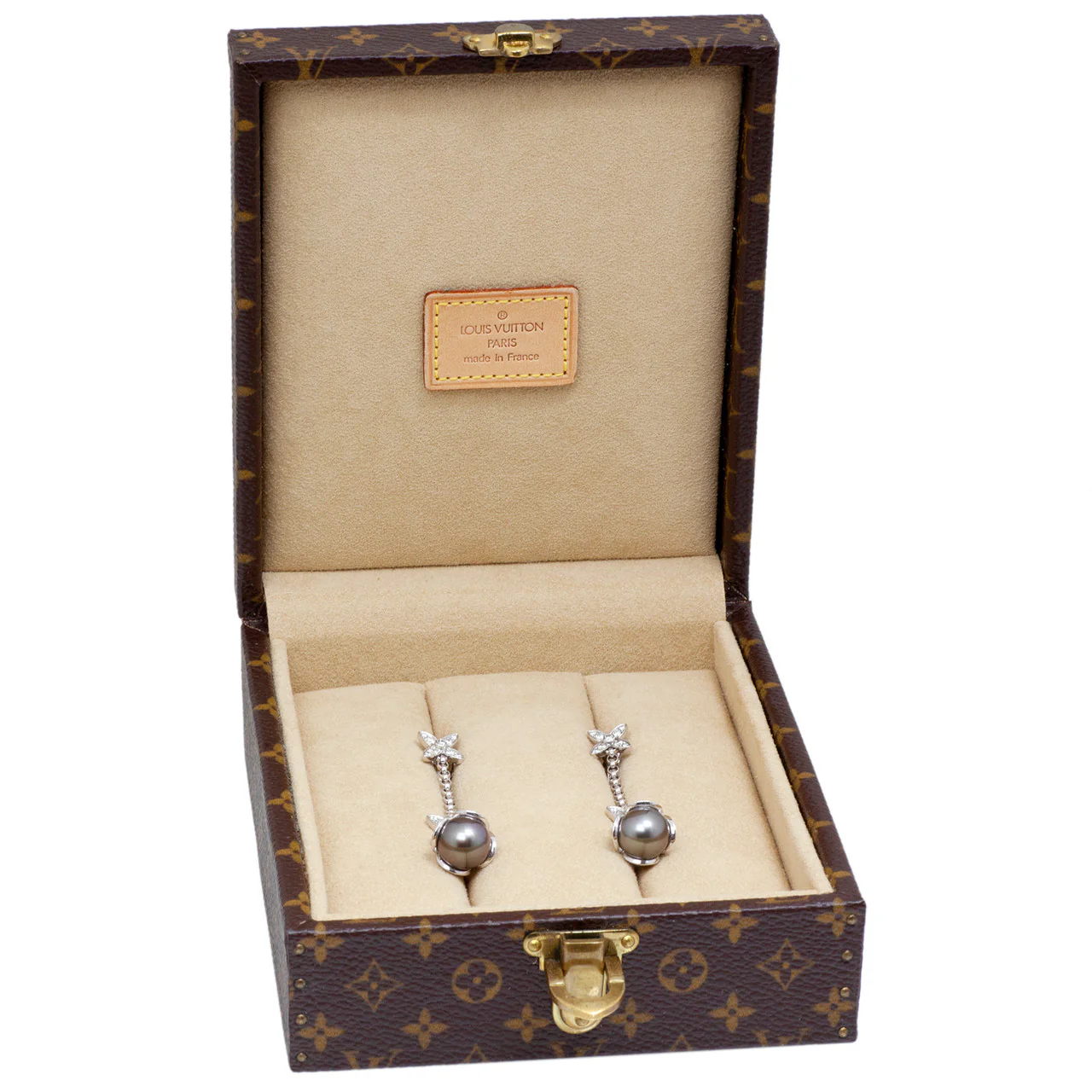Louis Vuitton 18K White Gold, Diamond, Tahitian Pearl Elegantes Ear Pendants - Image 4