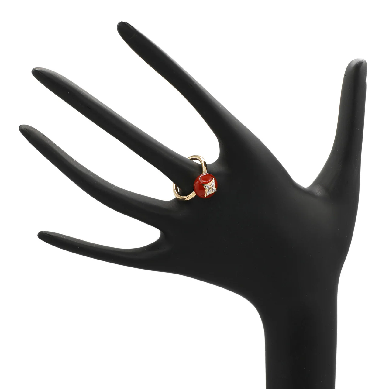 Louis Vuitton 18K Yellow Gold Cornelian Diamond Color Blossom Ring - Image 3