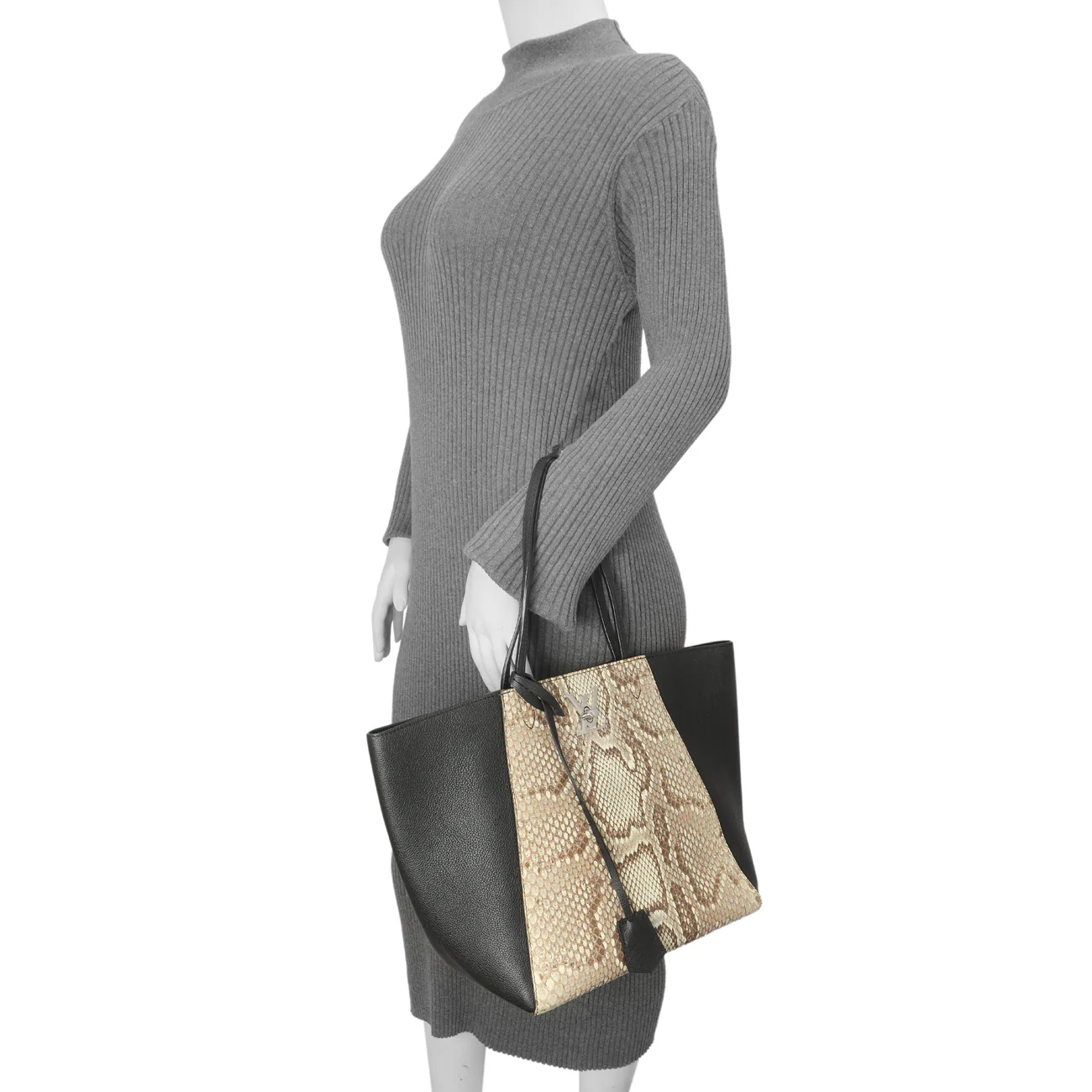 Louis Vuitton Black Calfskin Python Lockme Cabas - Image 11