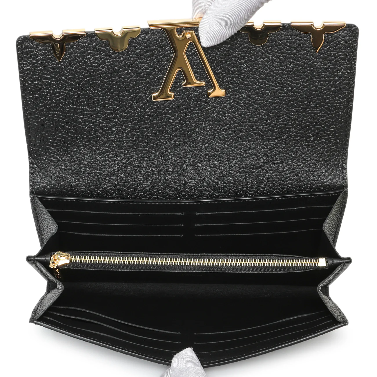 Louis Vuitton Black Taurillon Leather Flower Studded Capucines Wallet - Image 4