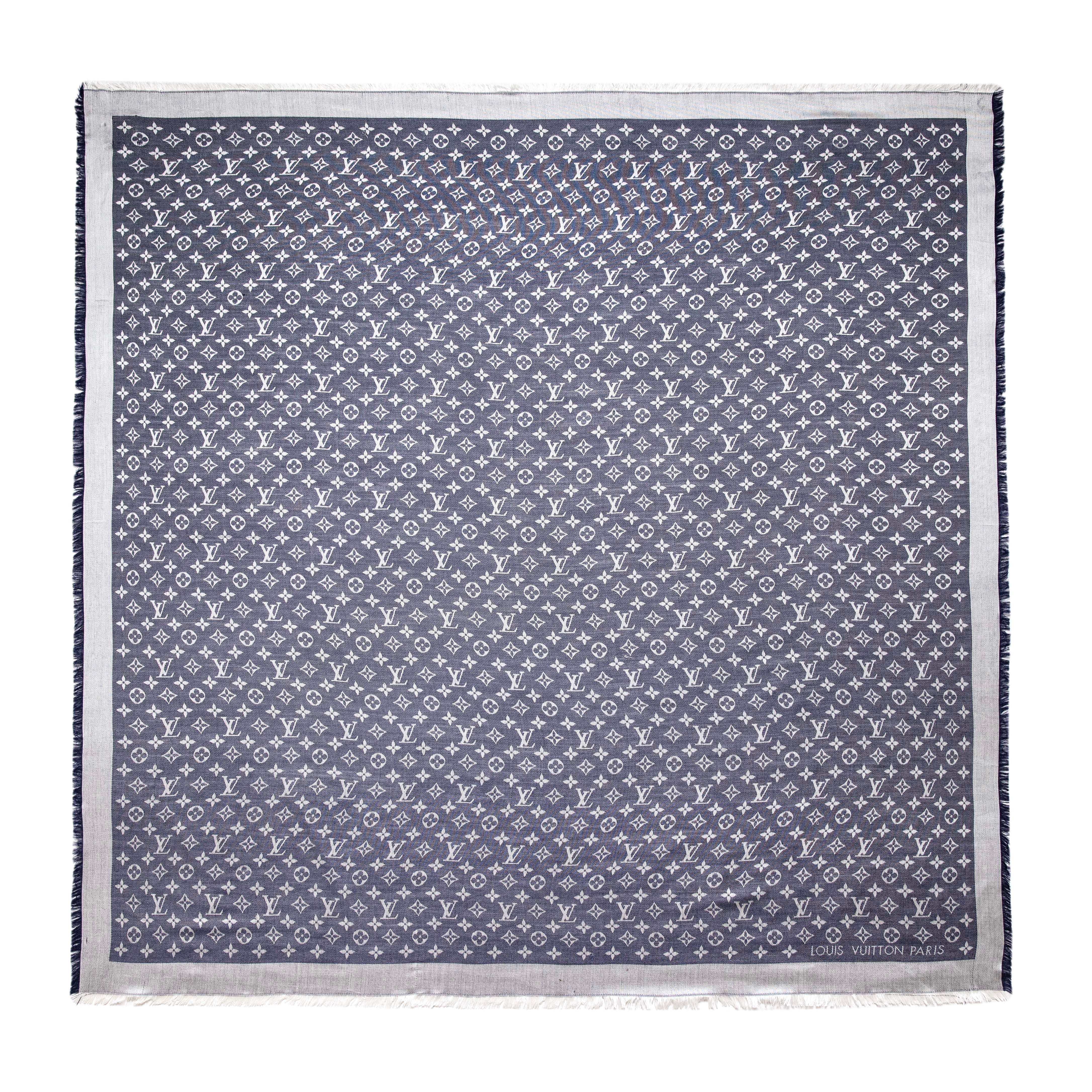 Louis Vuitton Blue Silk Wool Monogram Denim Shawl - Image 2