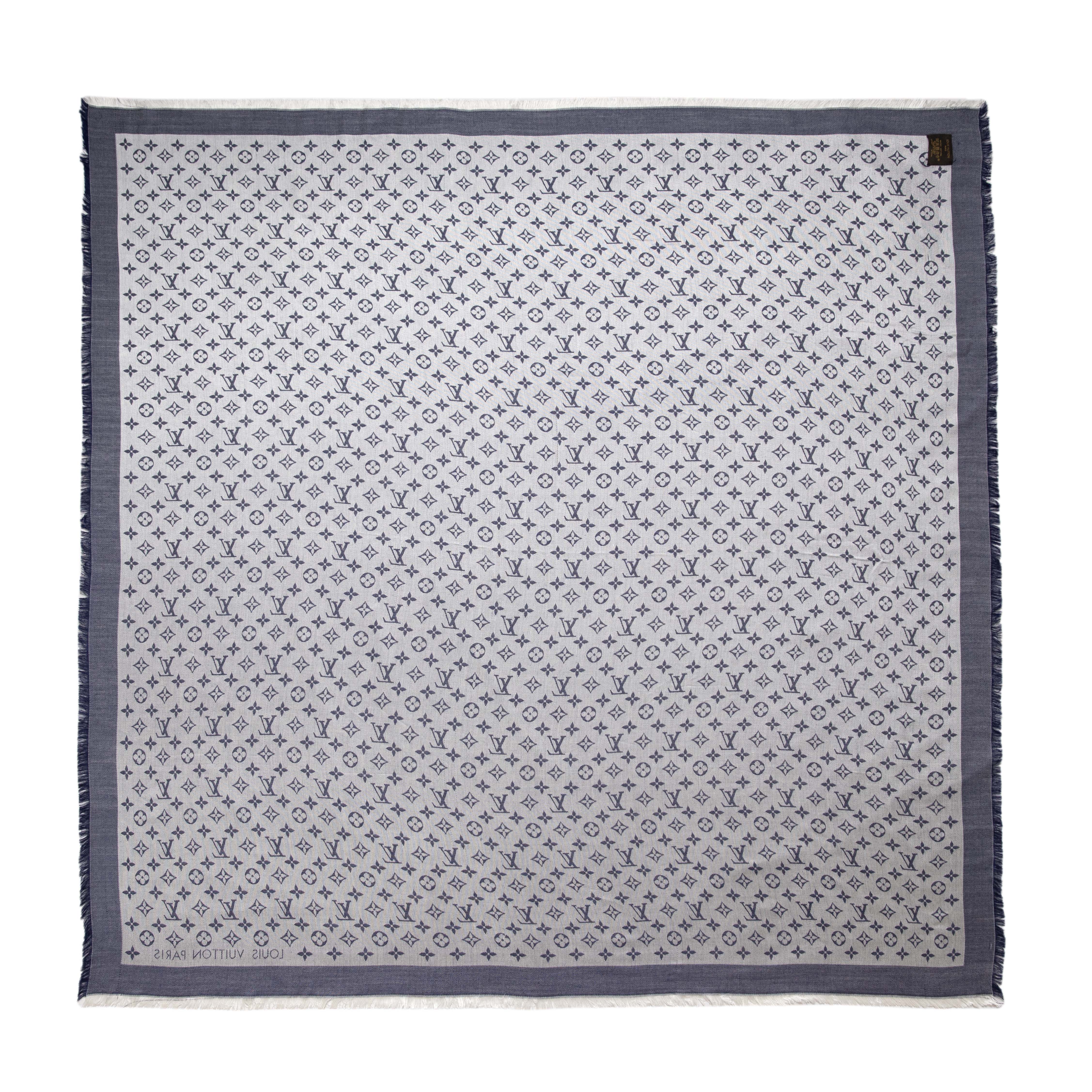 Louis Vuitton Blue Silk Wool Monogram Denim Shawl - Image 3