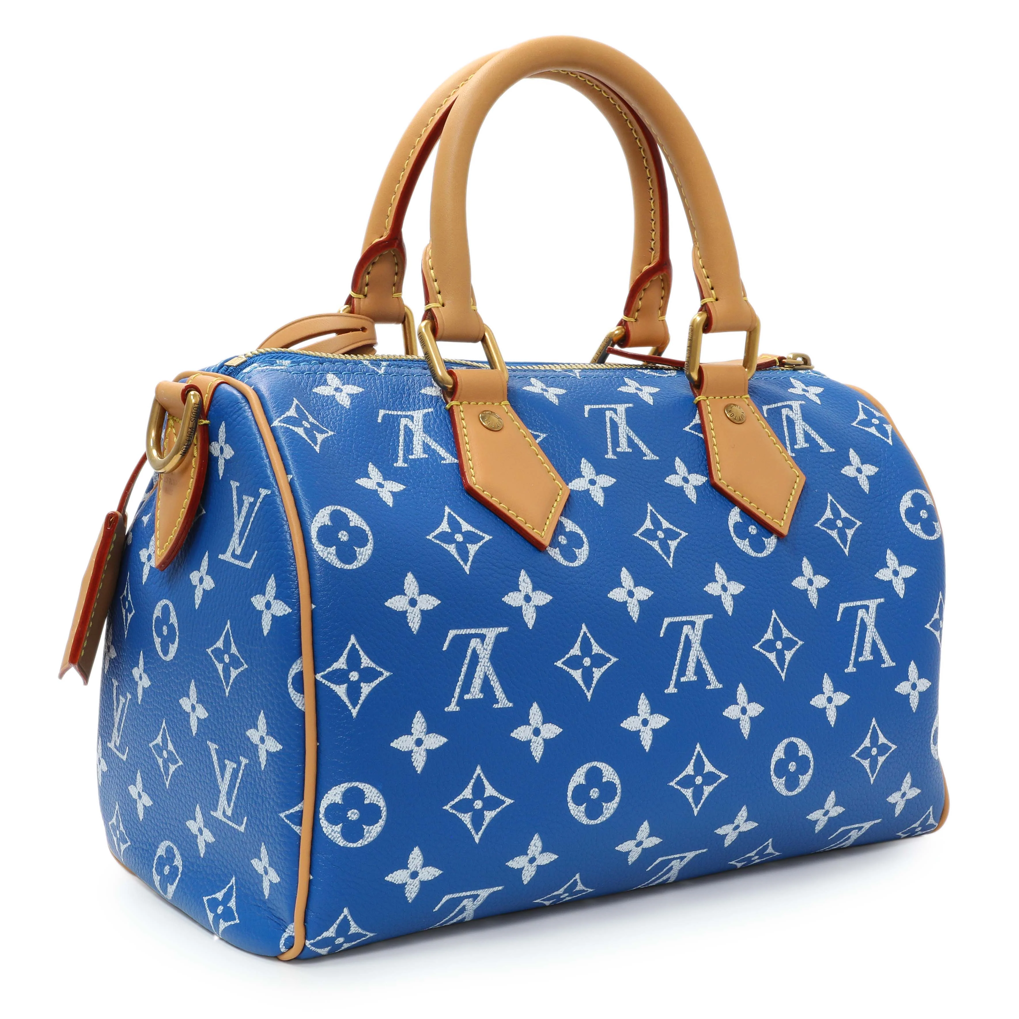 Louis Vuitton Blue Soft Calfskin Monogram Speedy P9 Bandouliere 25 - Image 2