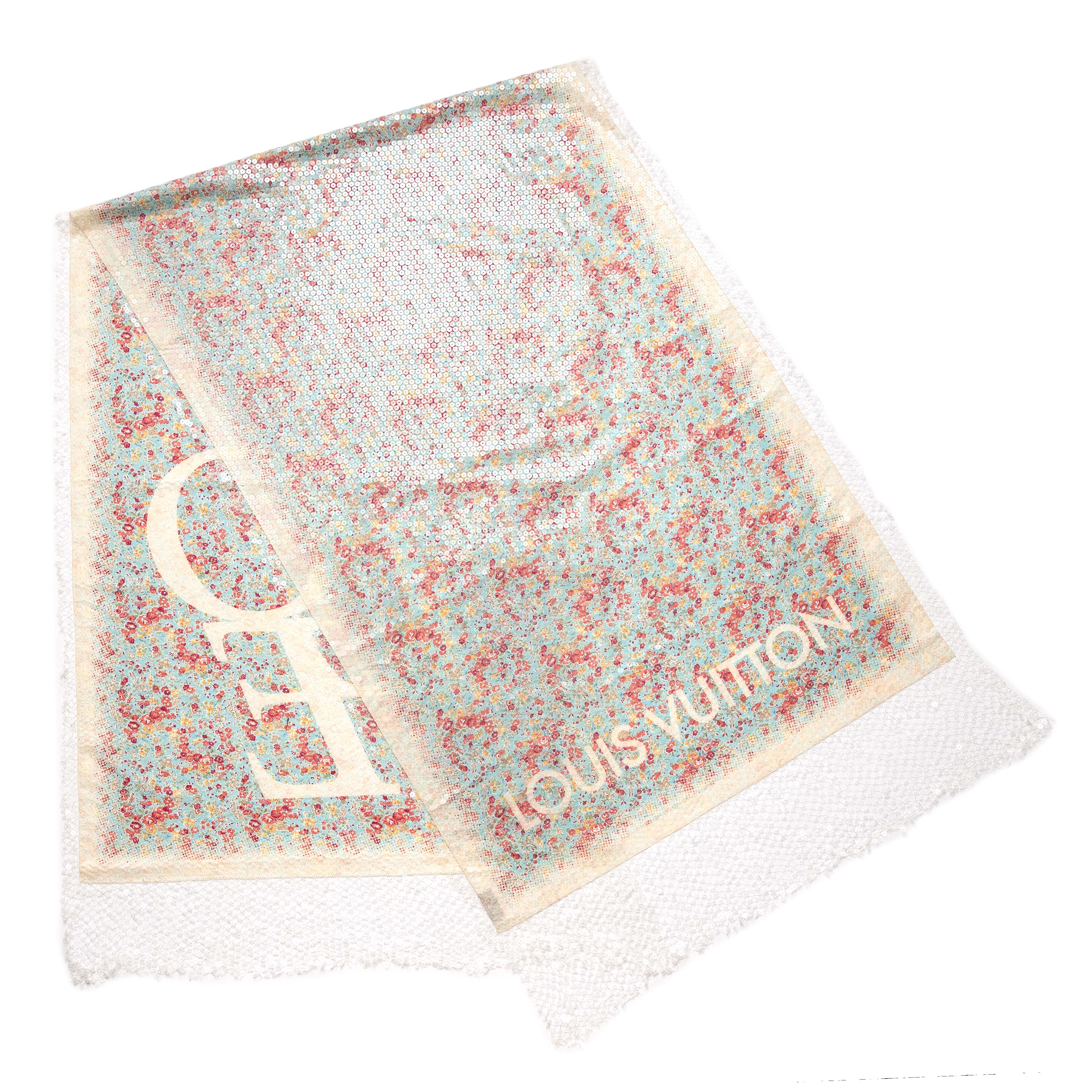Louis Vuitton Cotton Sequin 'LOVE' Floral Stole - Image 2