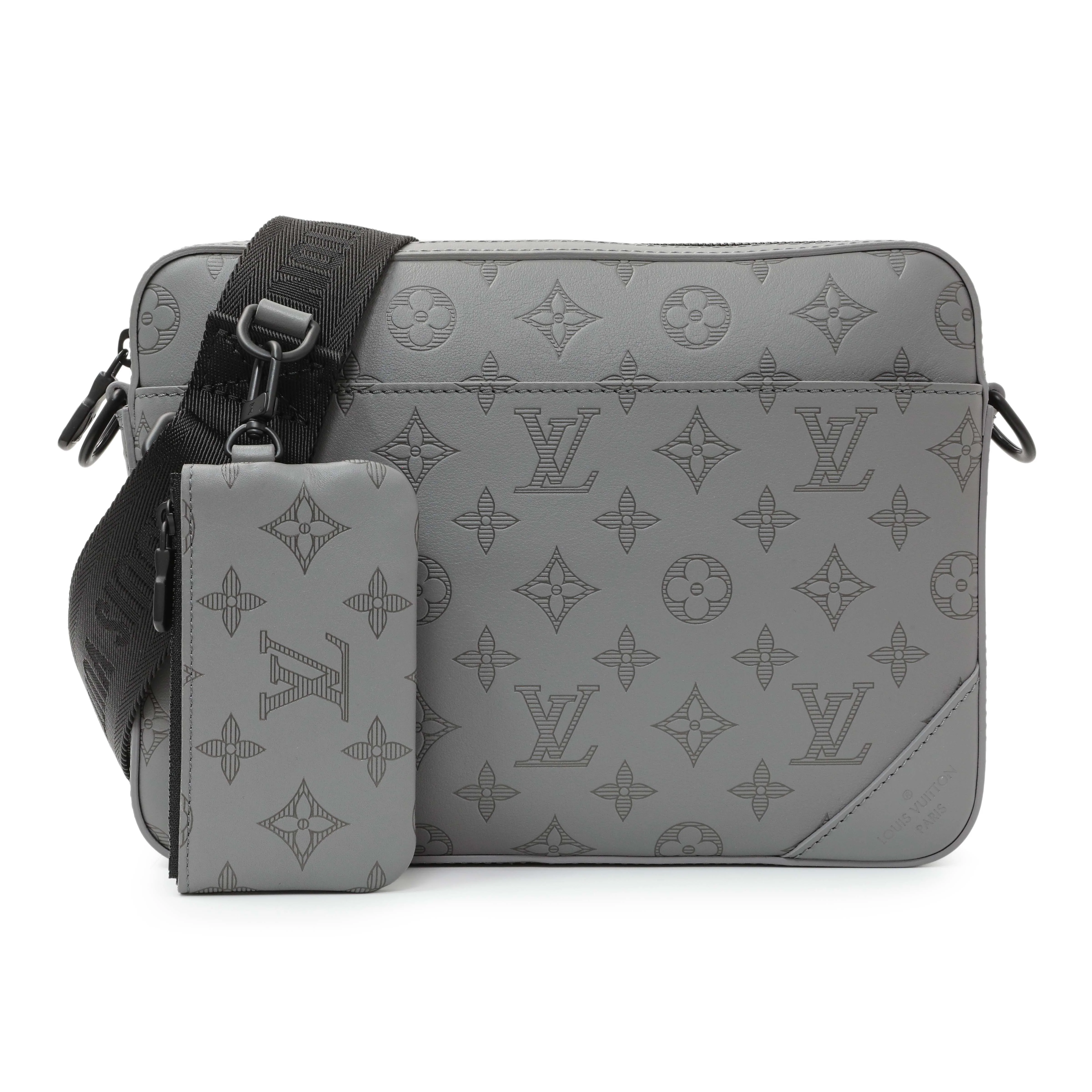 Louis Vuitton Grey Calfskin Monogram Shadow Duo Messenger