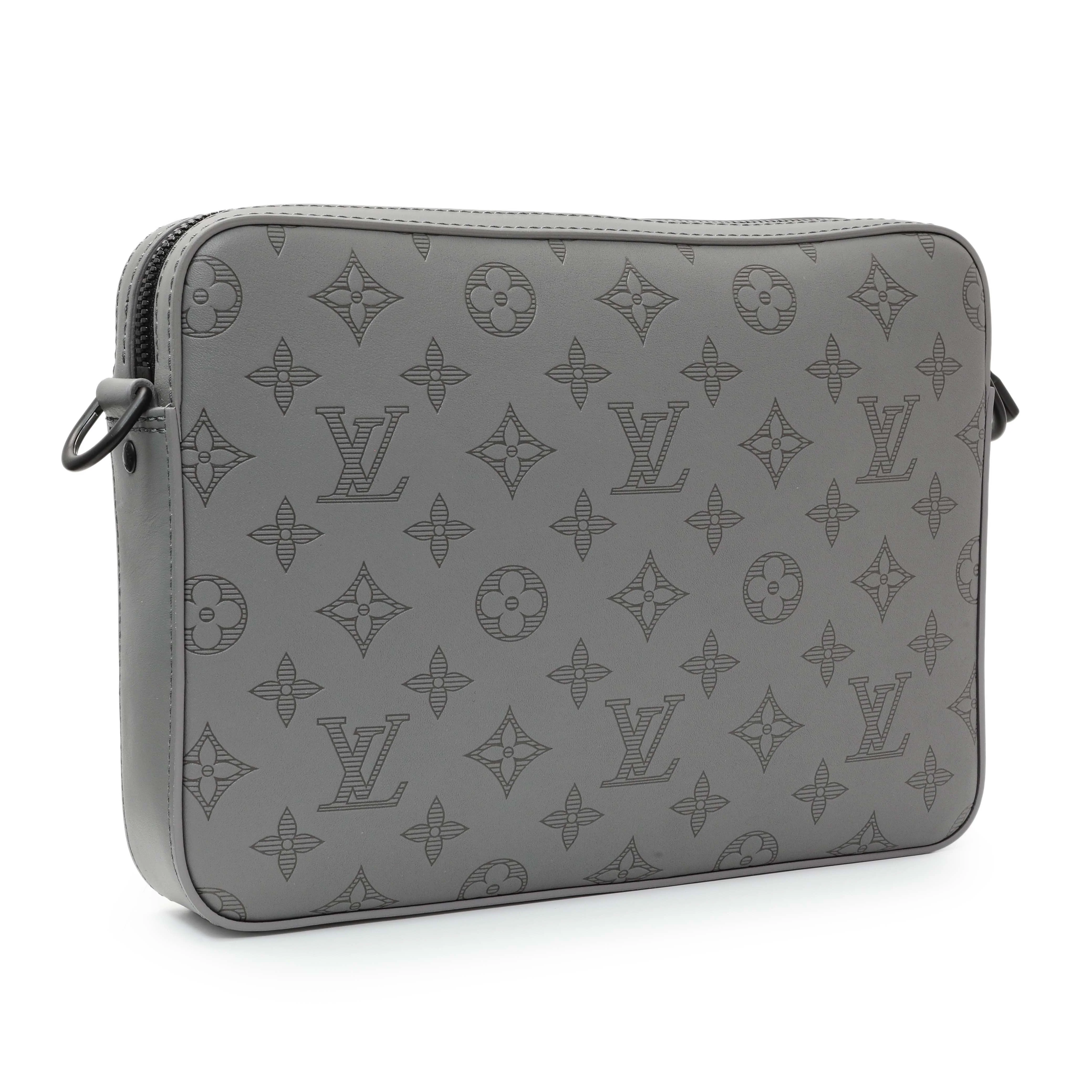 Louis Vuitton Grey Calfskin Monogram Shadow Duo Messenger - Image 2