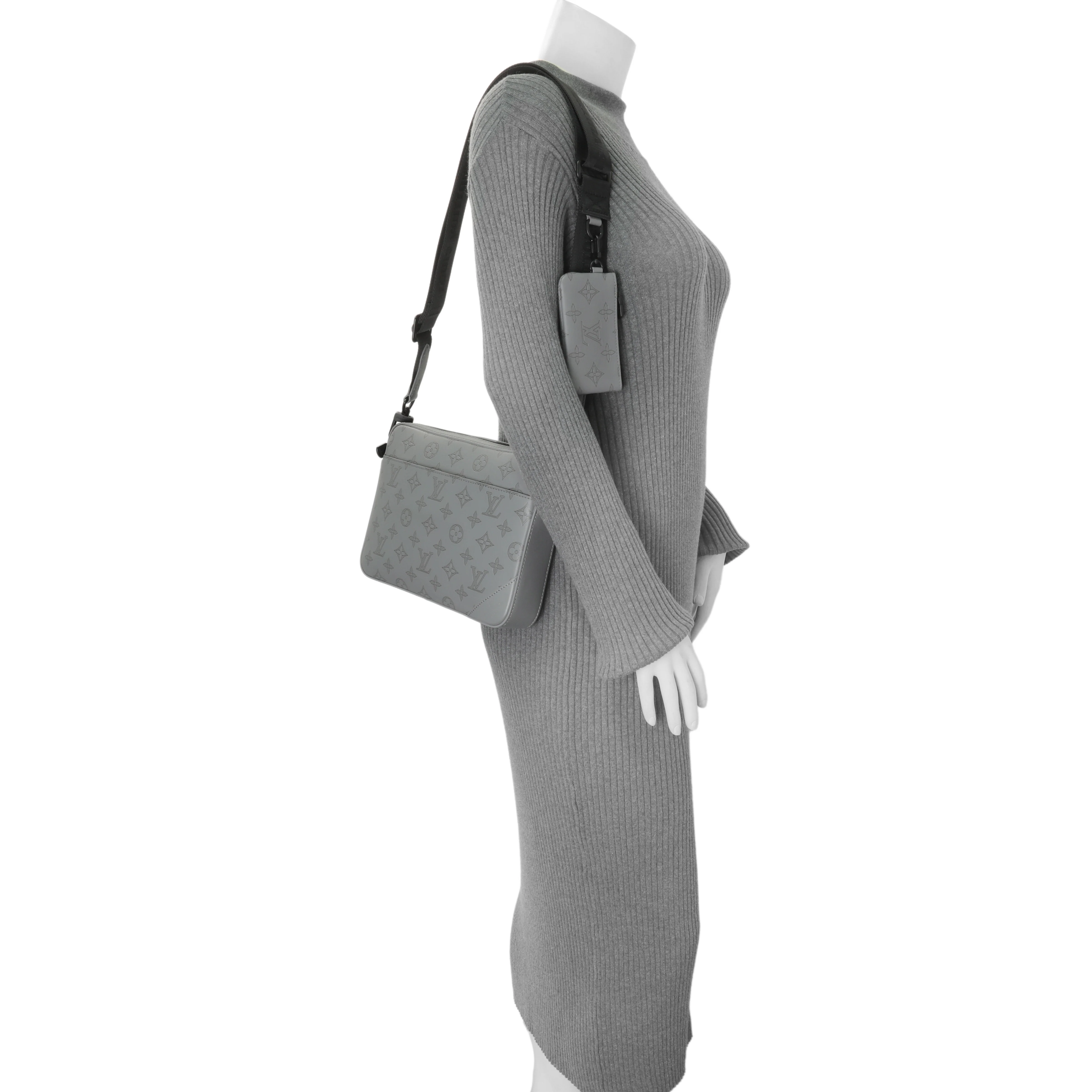 Louis Vuitton Grey Calfskin Monogram Shadow Duo Messenger - Image 6