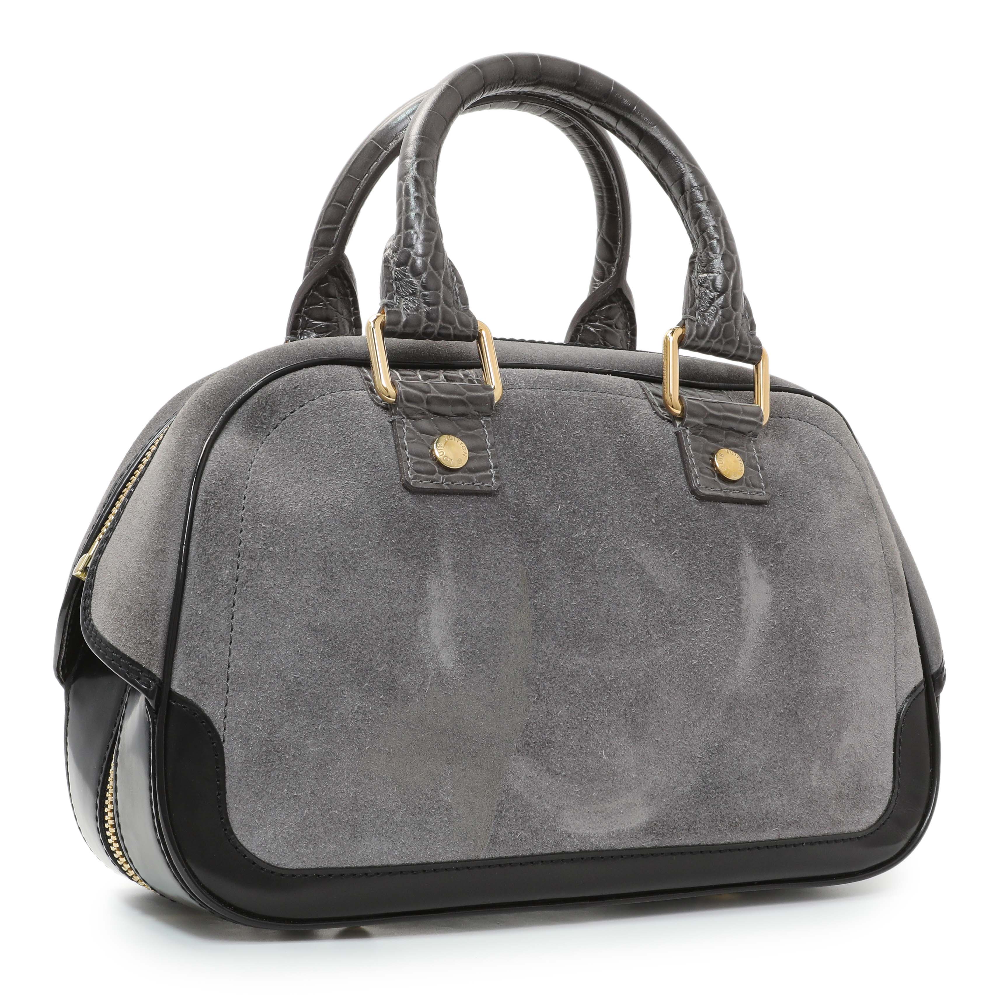 Louis Vuitton Grey Suede Stamped Alligator Embossed Havane Bowler PM - Image 2