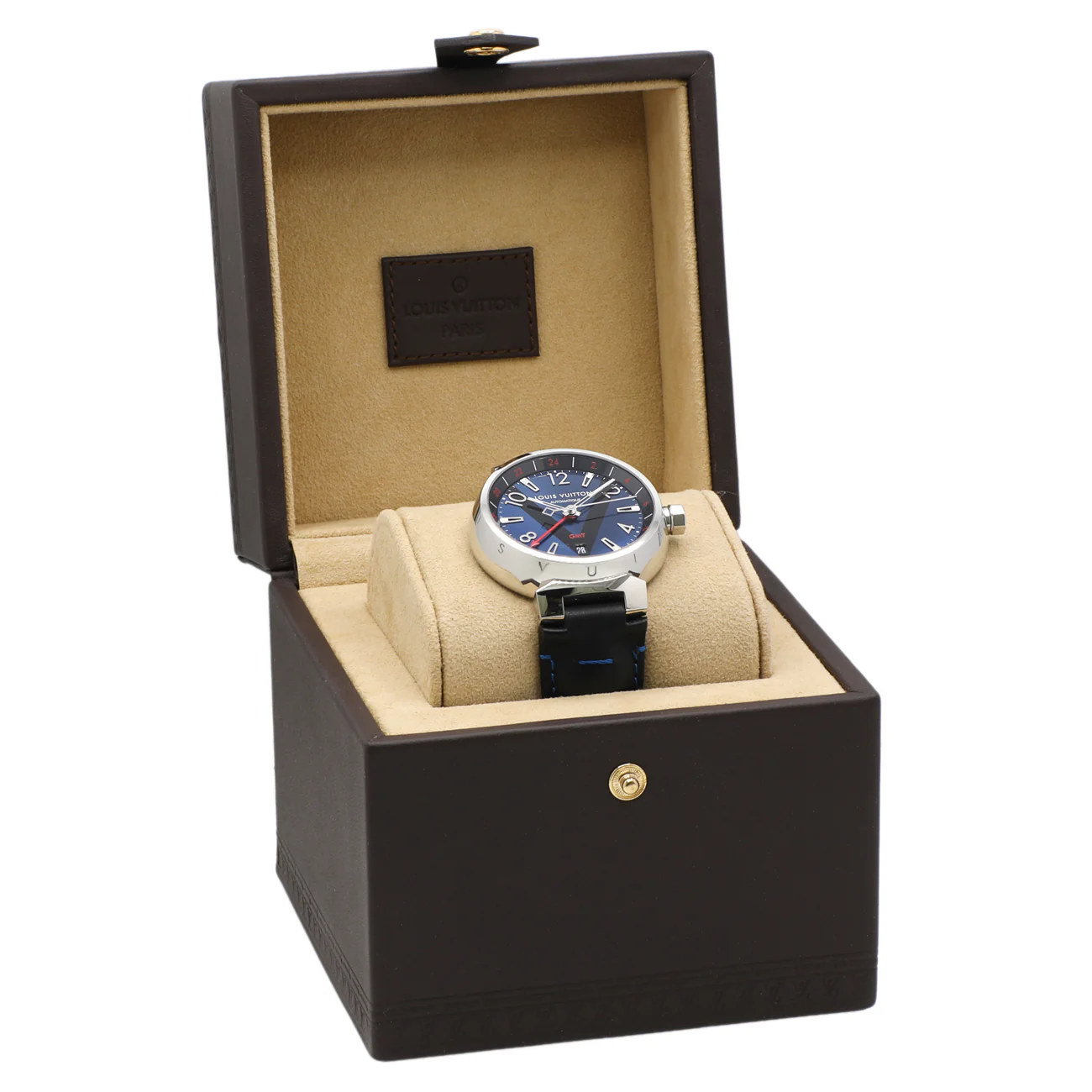 Louis Vuitton Stainless Steel Tambour GMT Q1157 - Image 6