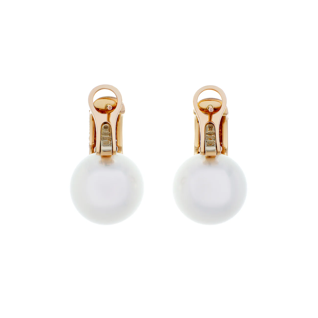 Mikimoto 18K Rose Gold South Sea Pearl Pink Diamond Earrings - Image 2