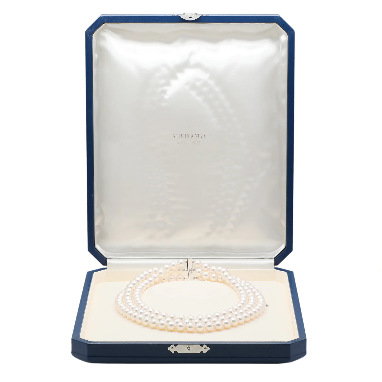 Mikimoto 18K White Gold Diamond Pearl Triple Strand Necklace - Image 6