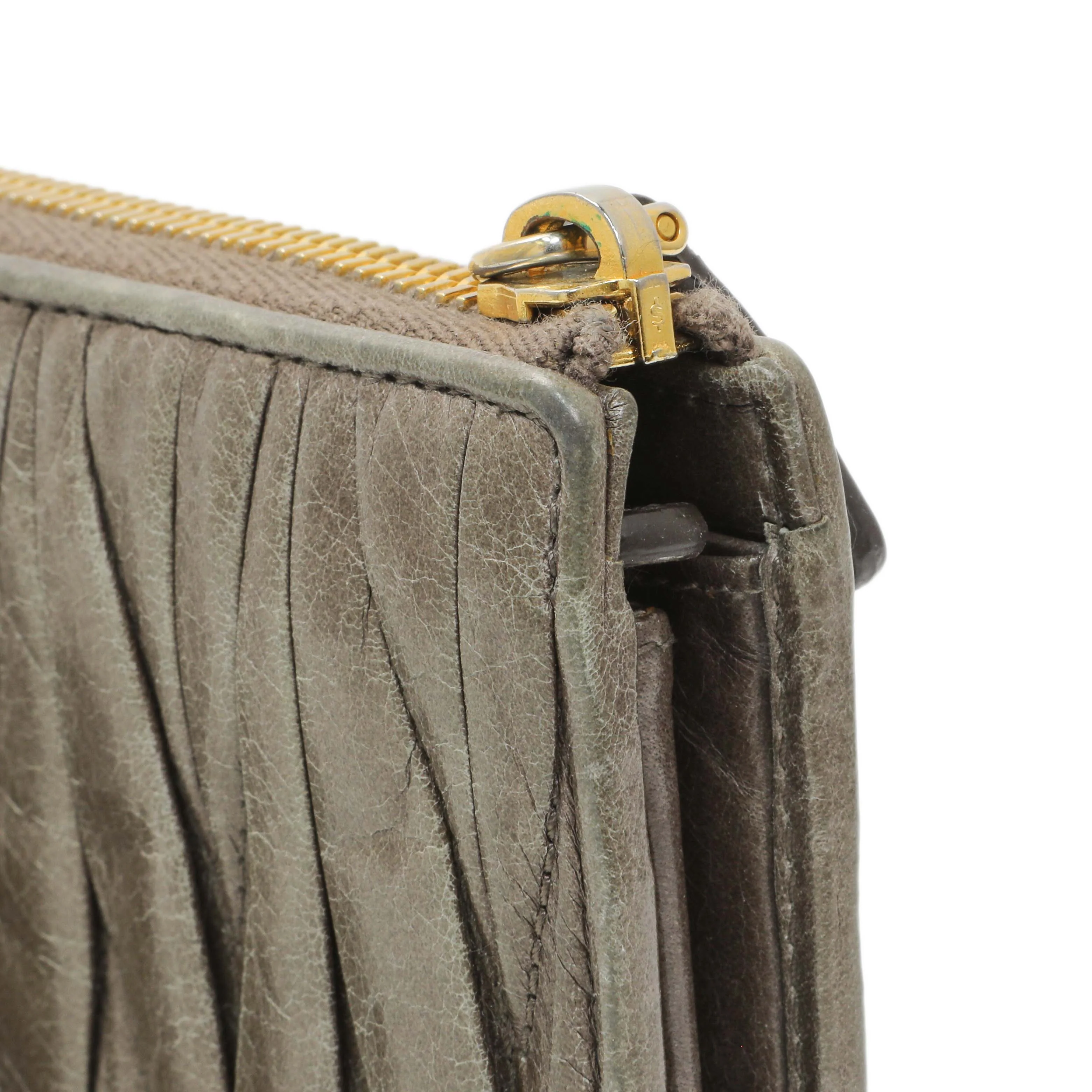 Miu Miu Grey Nappa Matelasse Zip Wallet - Image 6