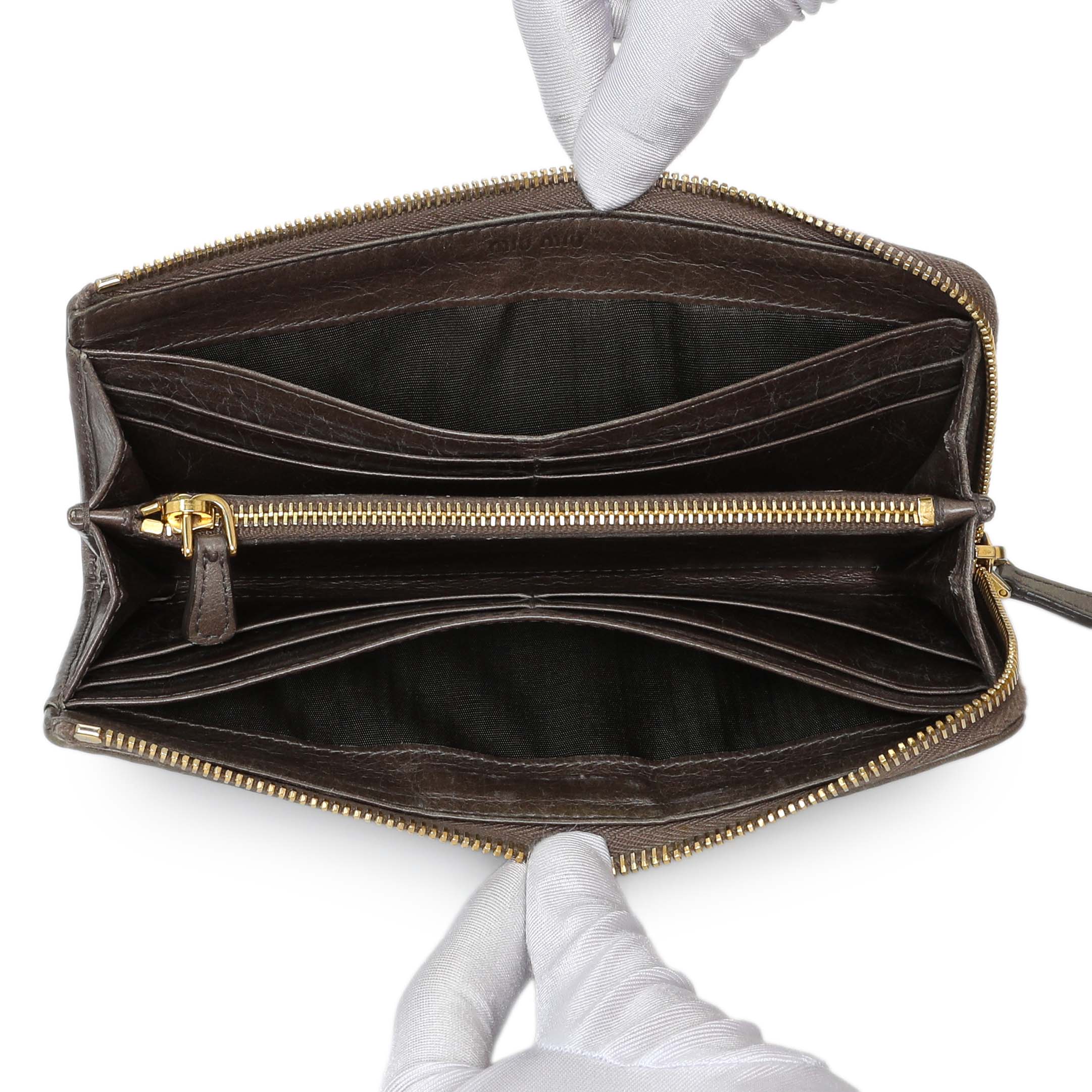 Miu Miu Grey Nappa Matelasse Zip Wallet - Image 8