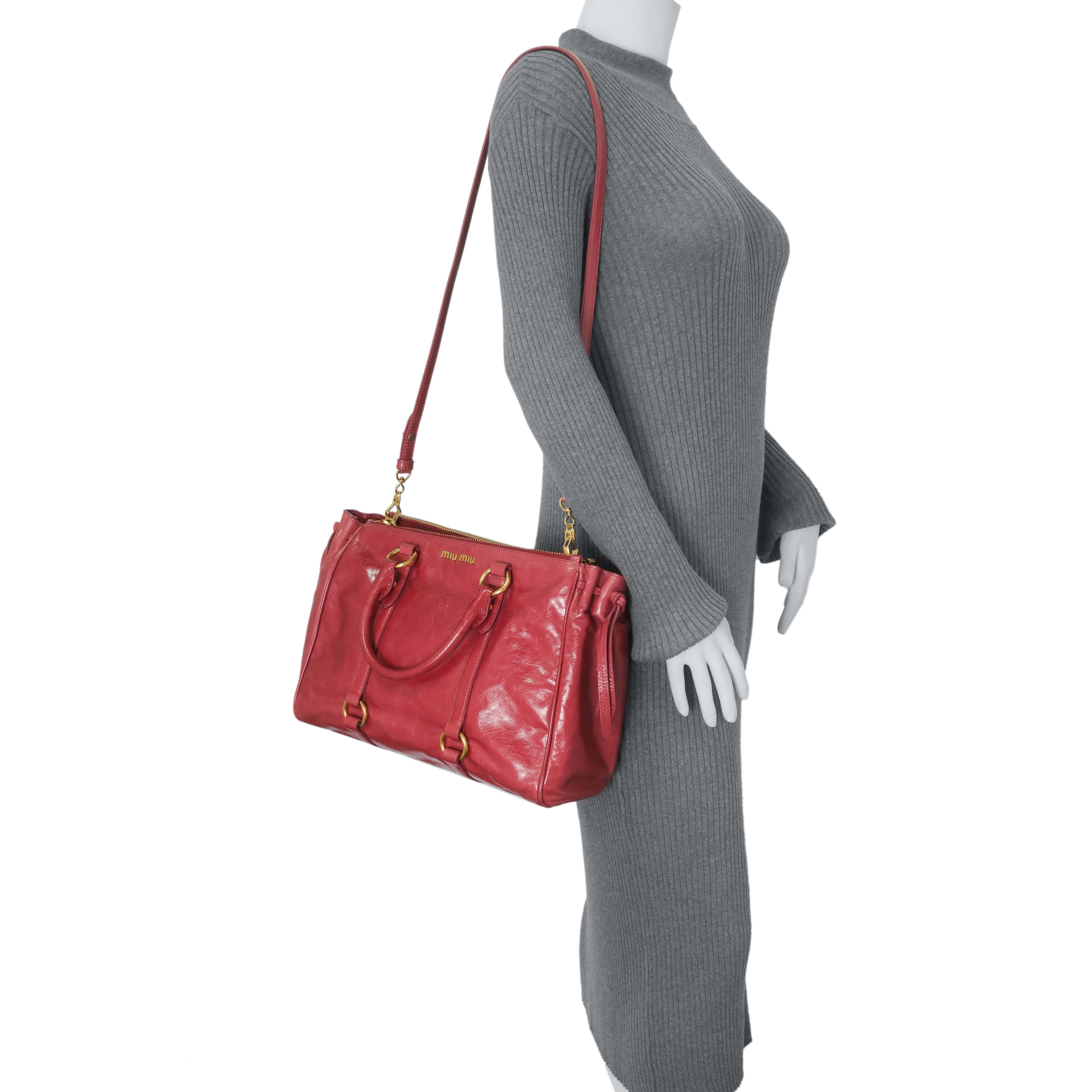 Miu Miu Pink Vitello Shine Double Zip Tote - Image 10