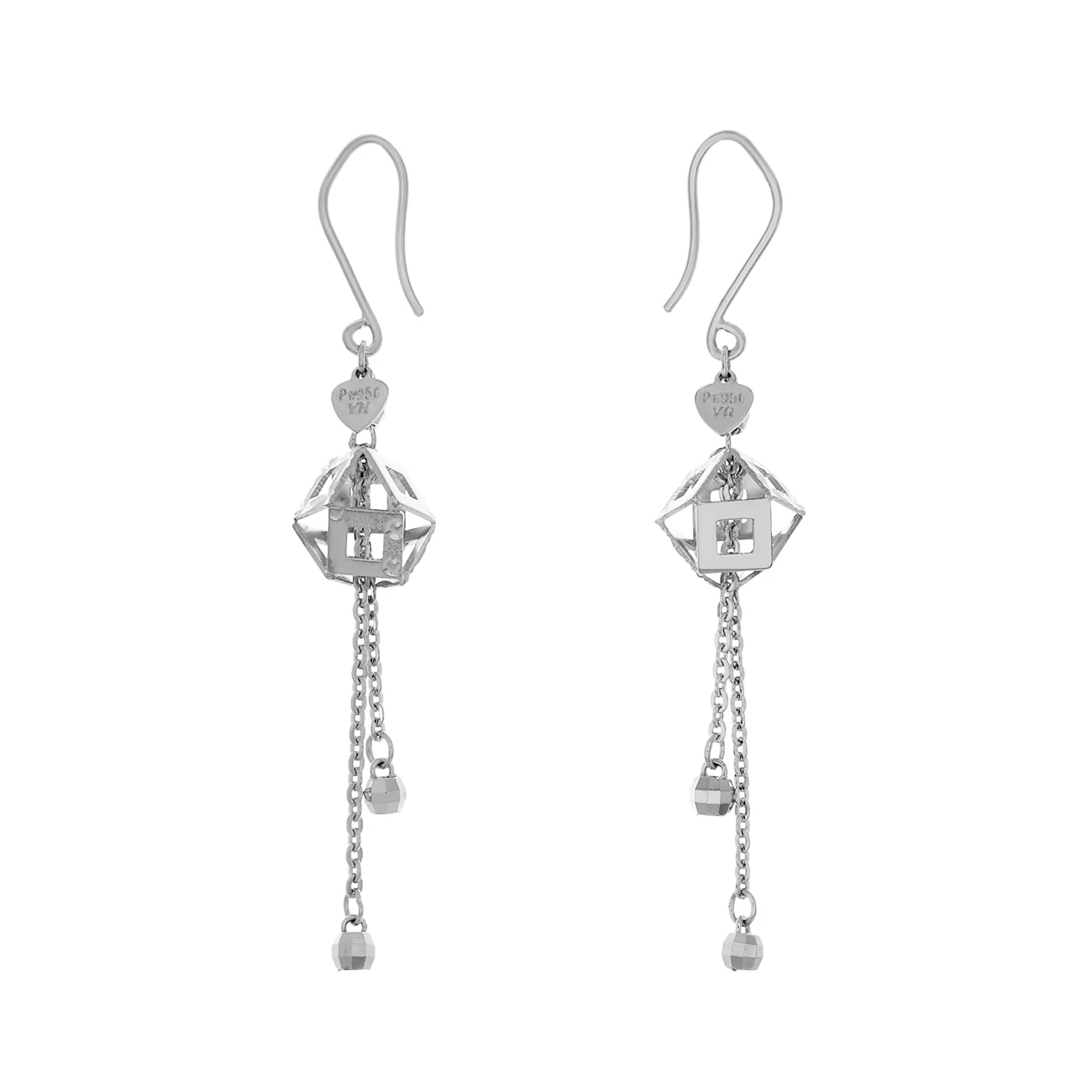 Platinum Geometric Drop Earrings - Image 2