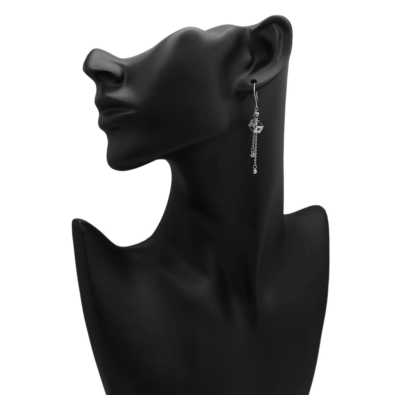 Platinum Geometric Drop Earrings - Image 3