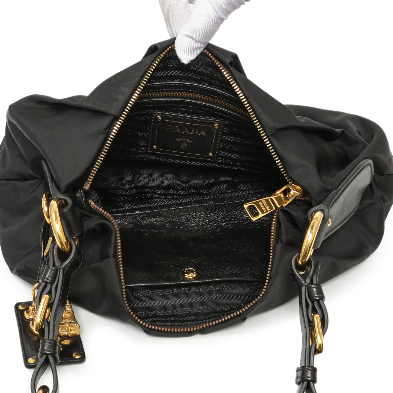 Prada Black Nylon Pleated Hobo - Image 4