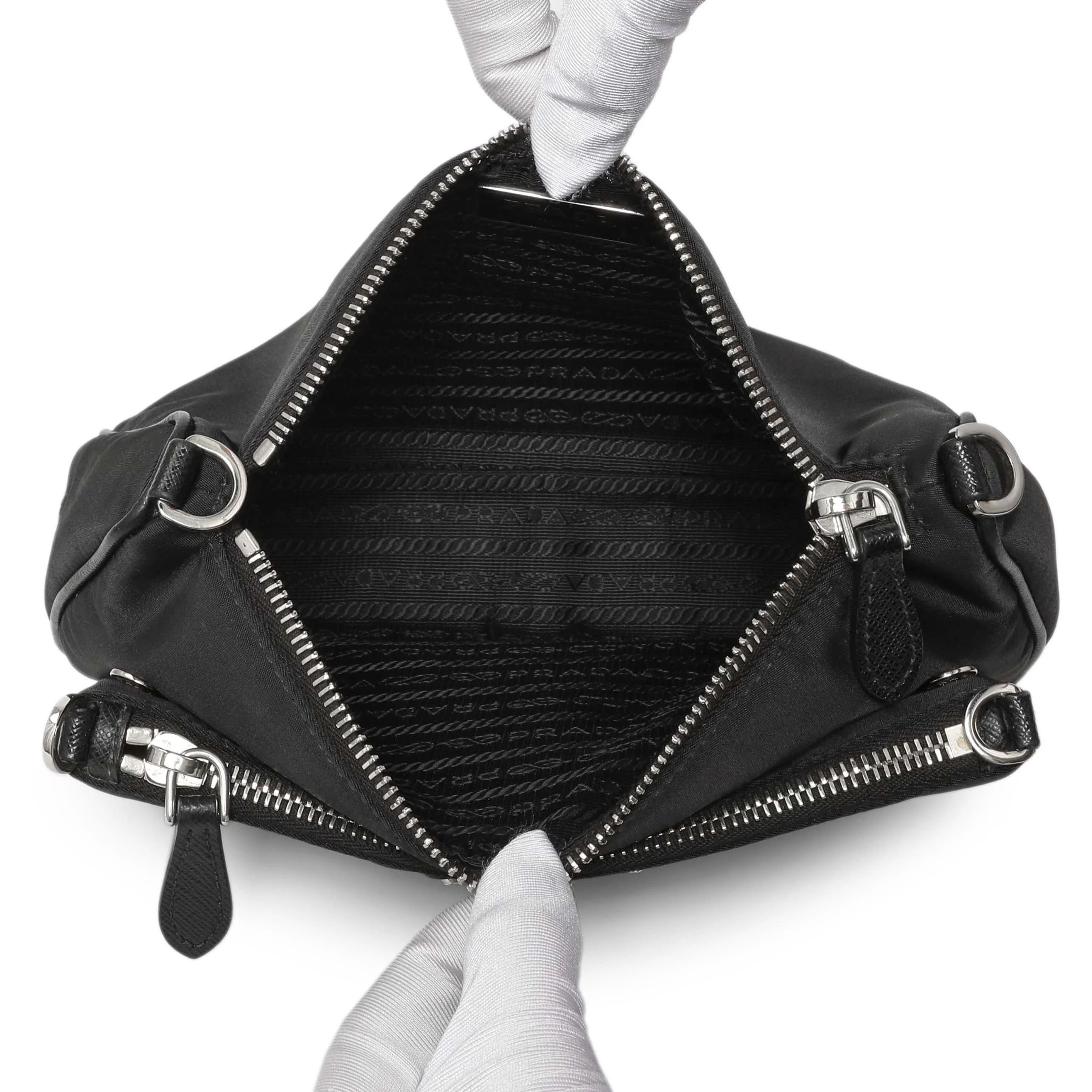 Prada Black Re-Nylon Saffiano Double Pouch Shoulder Bag - Image 8