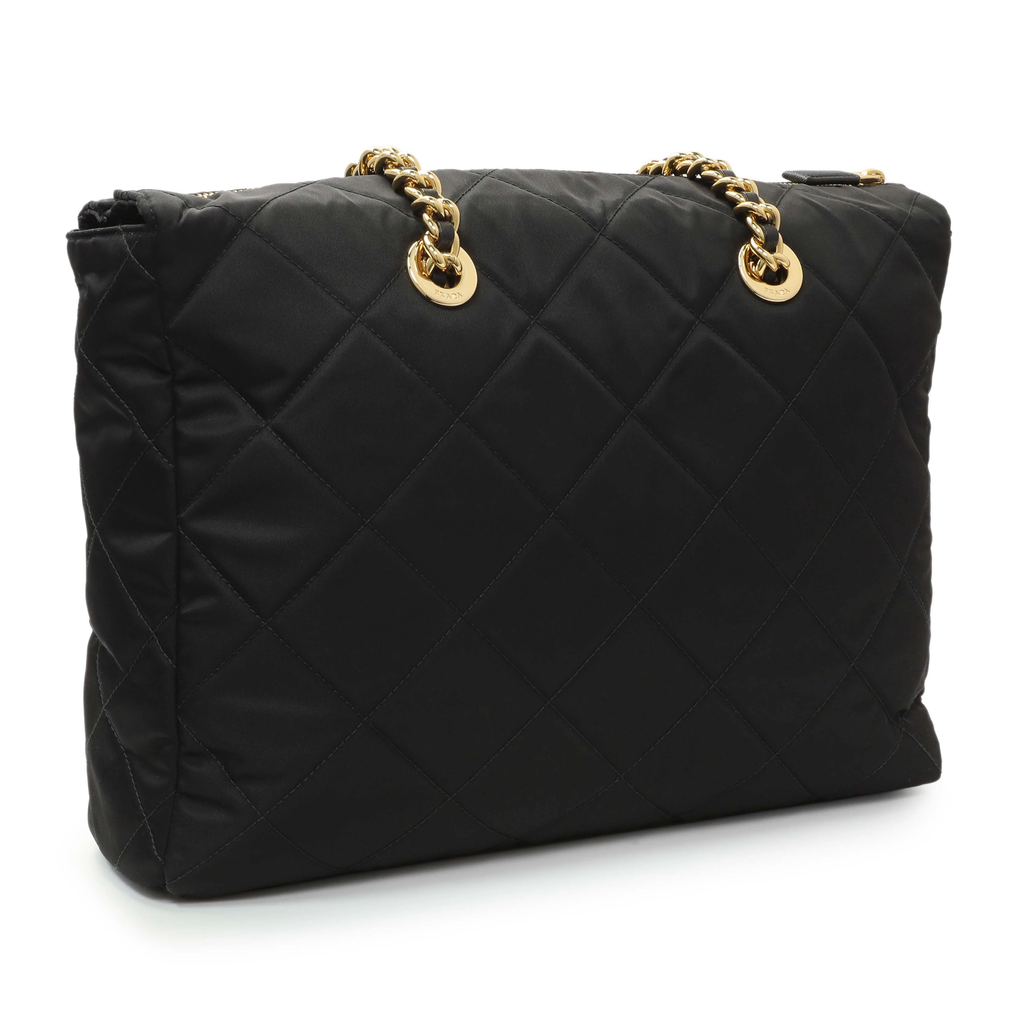 Prada Black Re-Nylon Triangle Stitched Re-Edition 1995 Chaine Large Shoulder Bag - Image 2