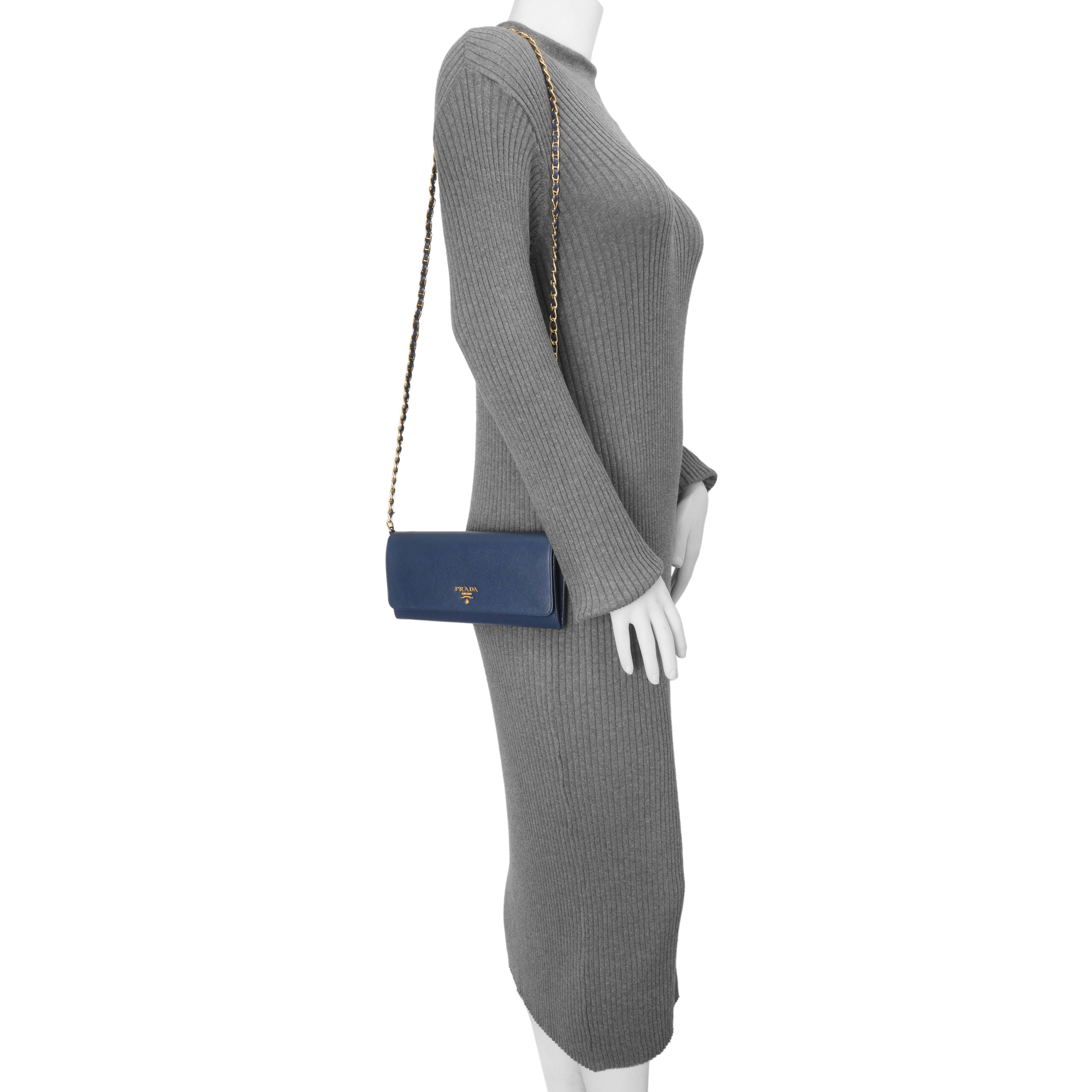Prada Blue Saffiano Chain Wallet - Image 7