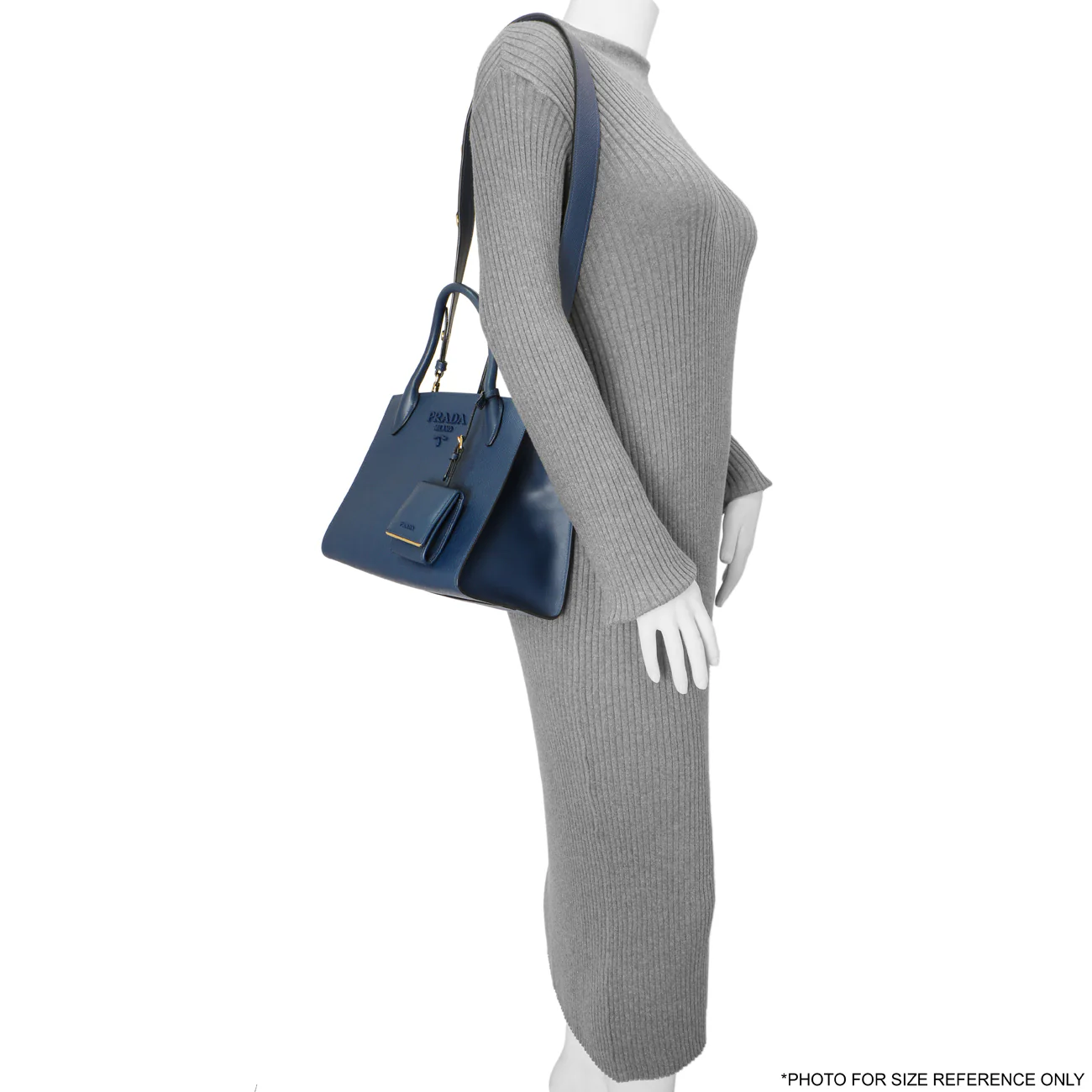 Prada Blue Saffiano Cuir Small Monochrome Top Handle Tote - Image 7