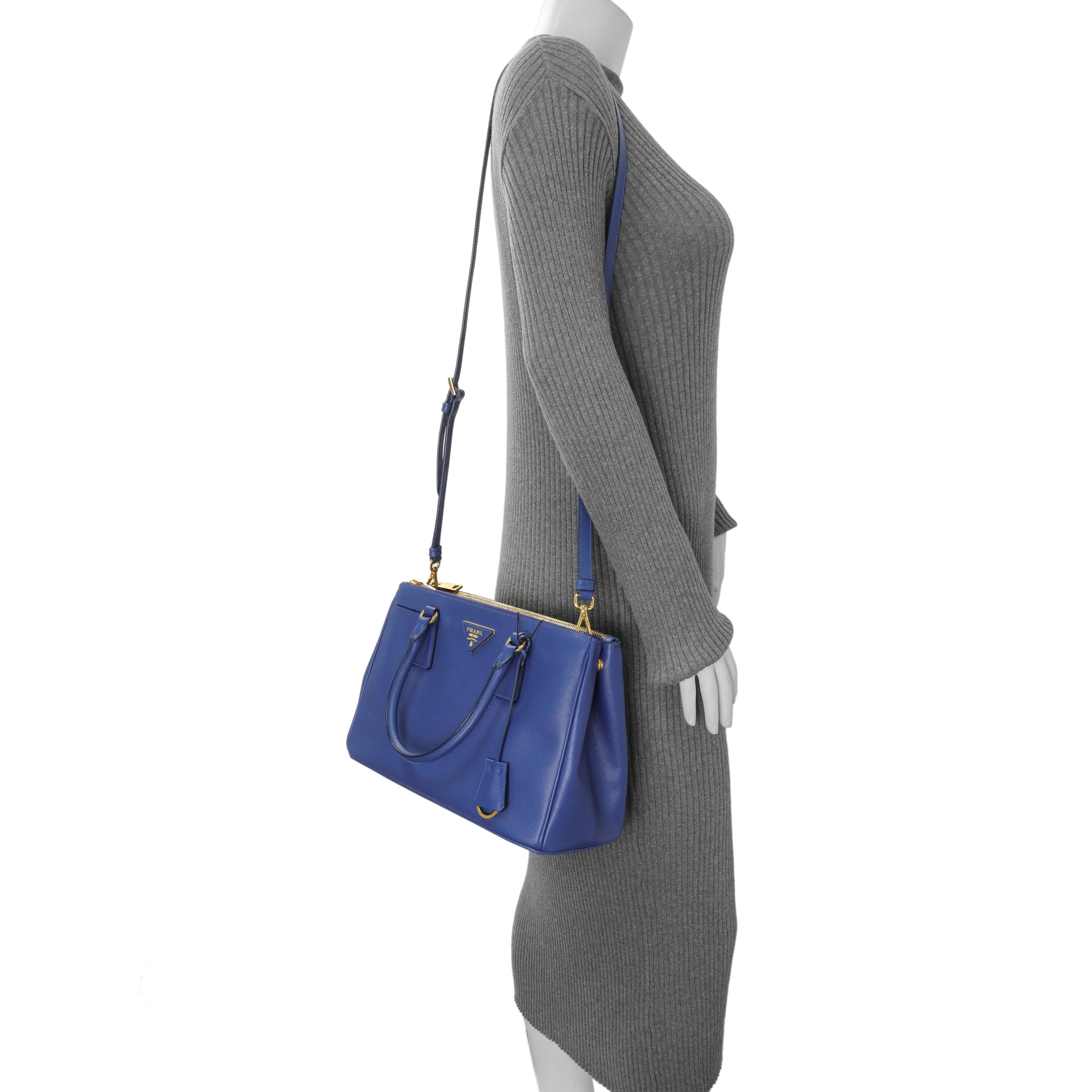 Prada Blue Saffiano Small Galleria Double Zip Tote - Image 11