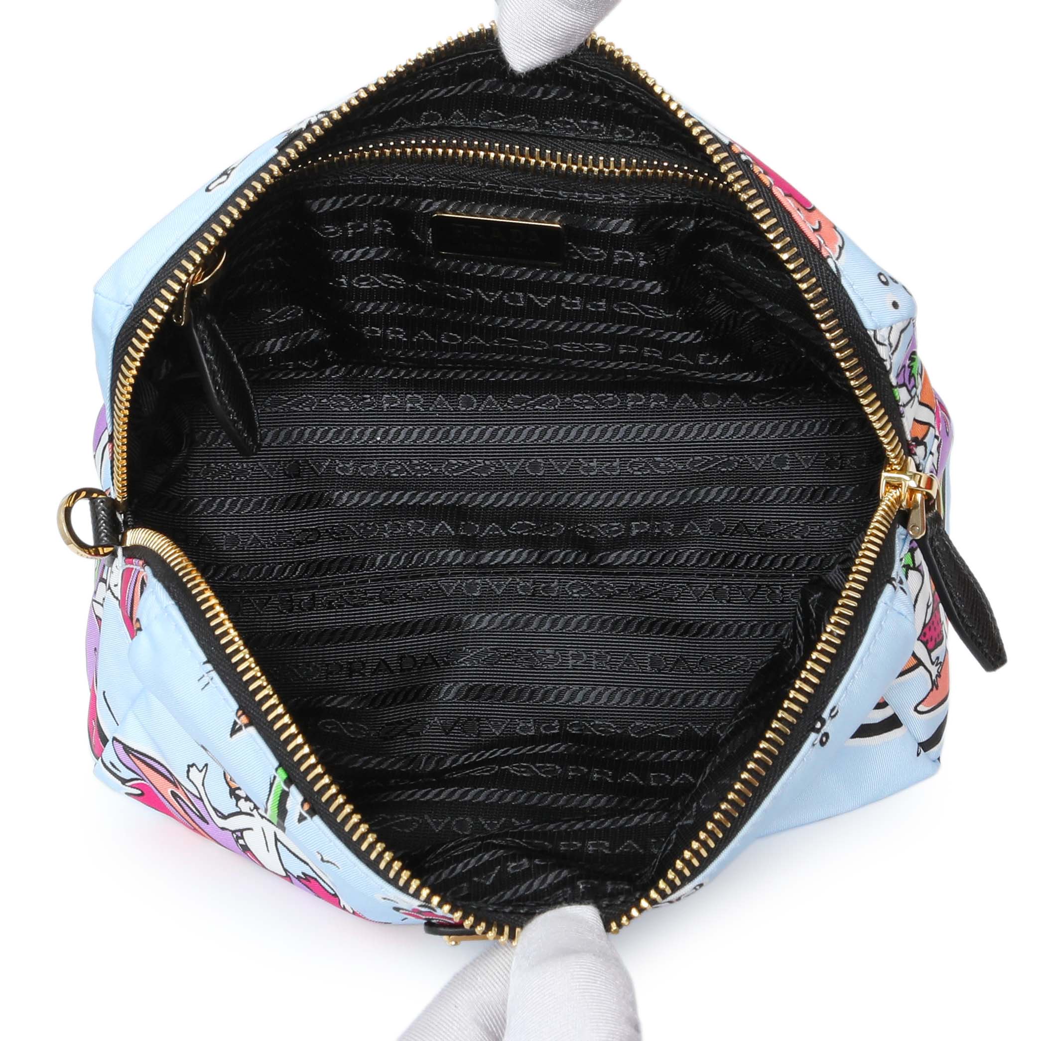 Prada Blue Tessuto Stampato Nylon Saffiano Surf Print Wrist Pouch - Image 4
