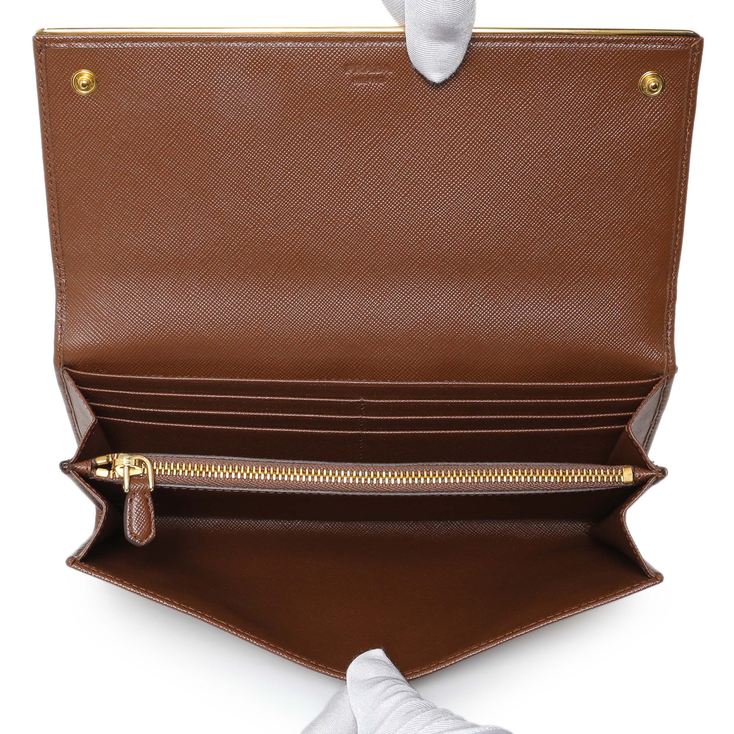 Prada Brown Saffiano Continental Flap Wallet - Image 4