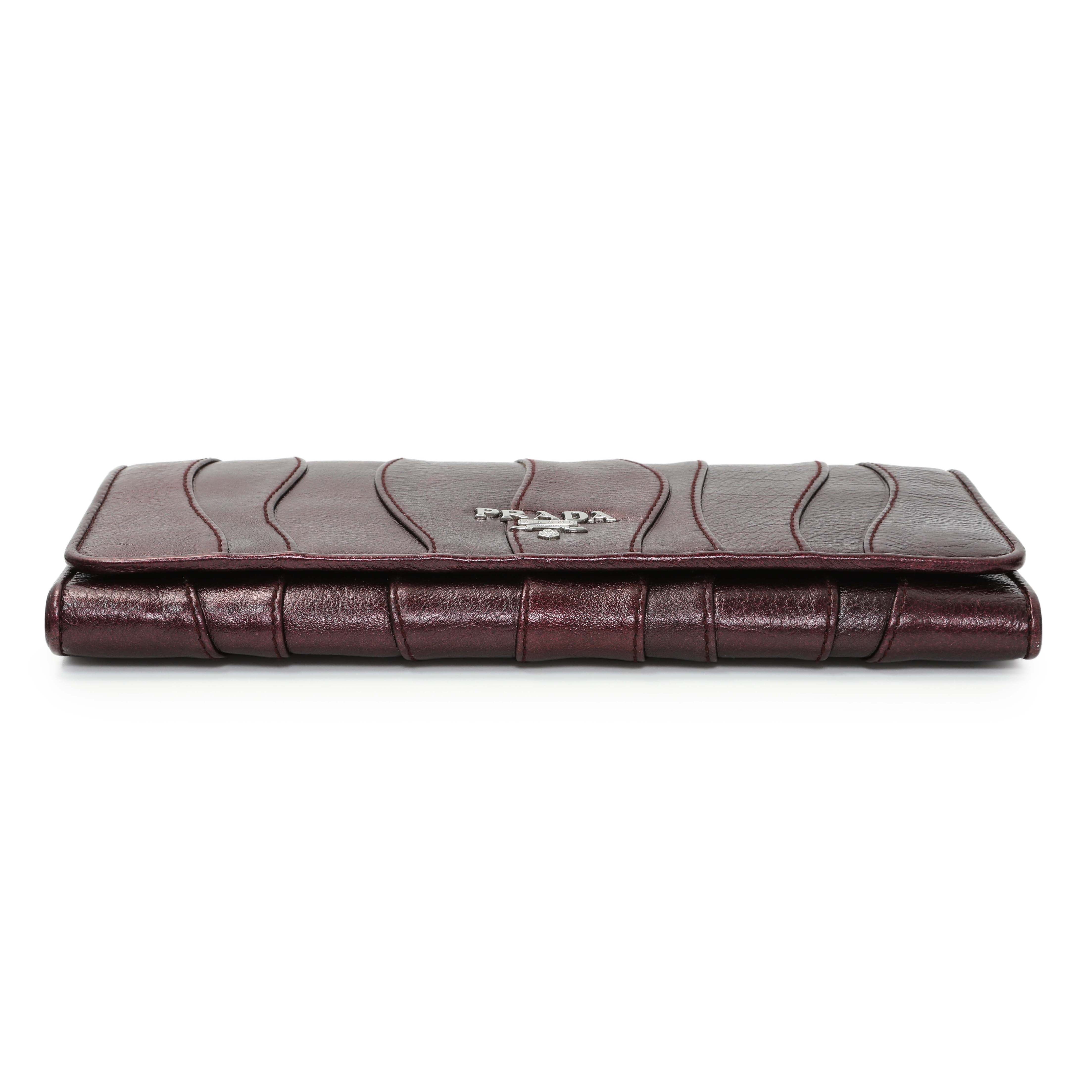 Prada Burgundy Nappa Mordore Stripes Continental Wallet - Image 3