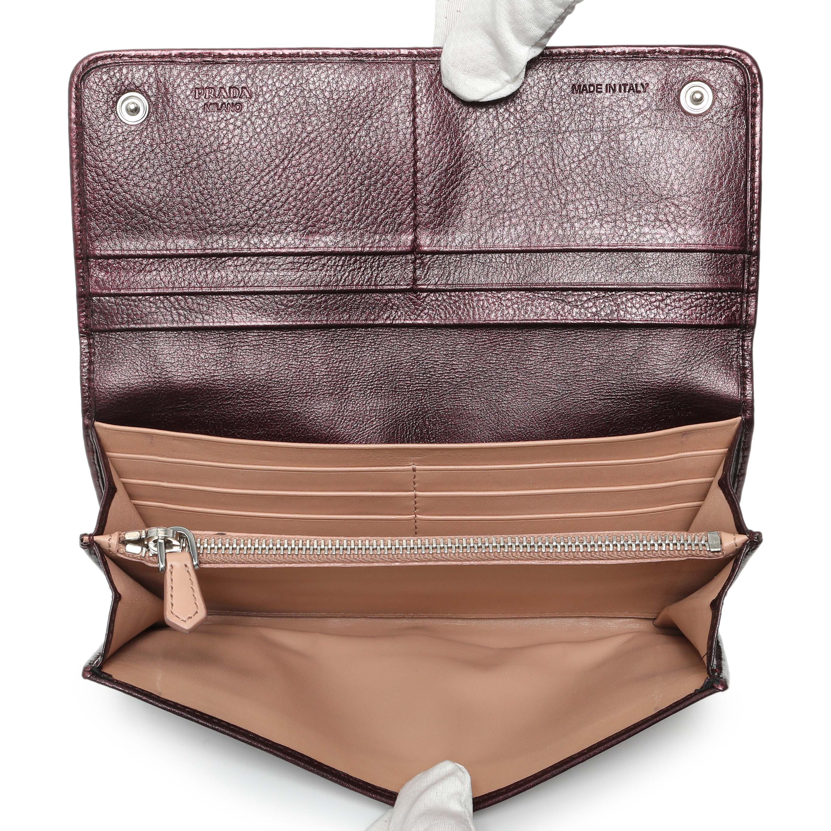 Prada Burgundy Nappa Mordore Stripes Continental Wallet - Image 4