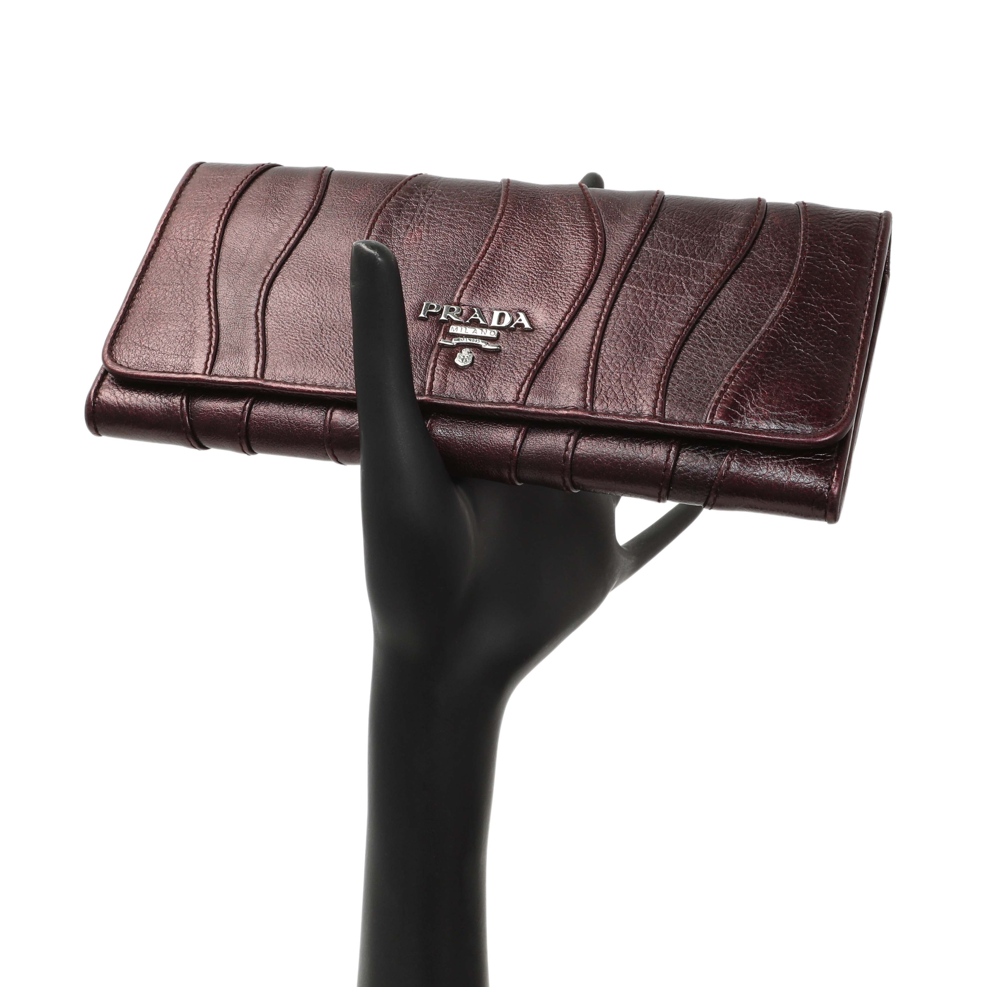 Prada Burgundy Nappa Mordore Stripes Continental Wallet - Image 6